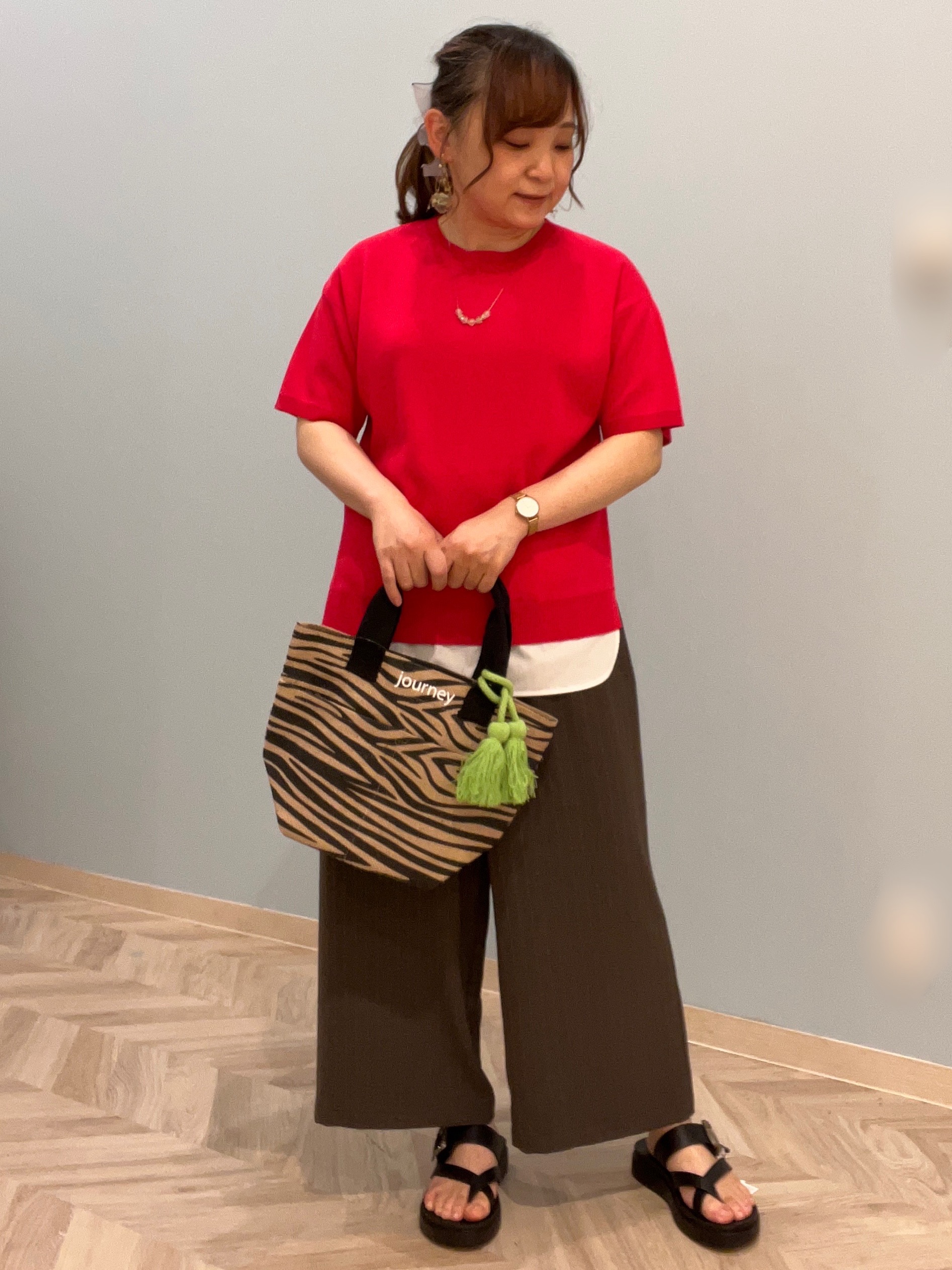 kitaさんの「SHOO･LA･RUE｜【UV/洗濯機可/S-LL】毛玉になりにくい シャツレイヤード風でこなれ見え 半袖ニット」を使ったコーディネート