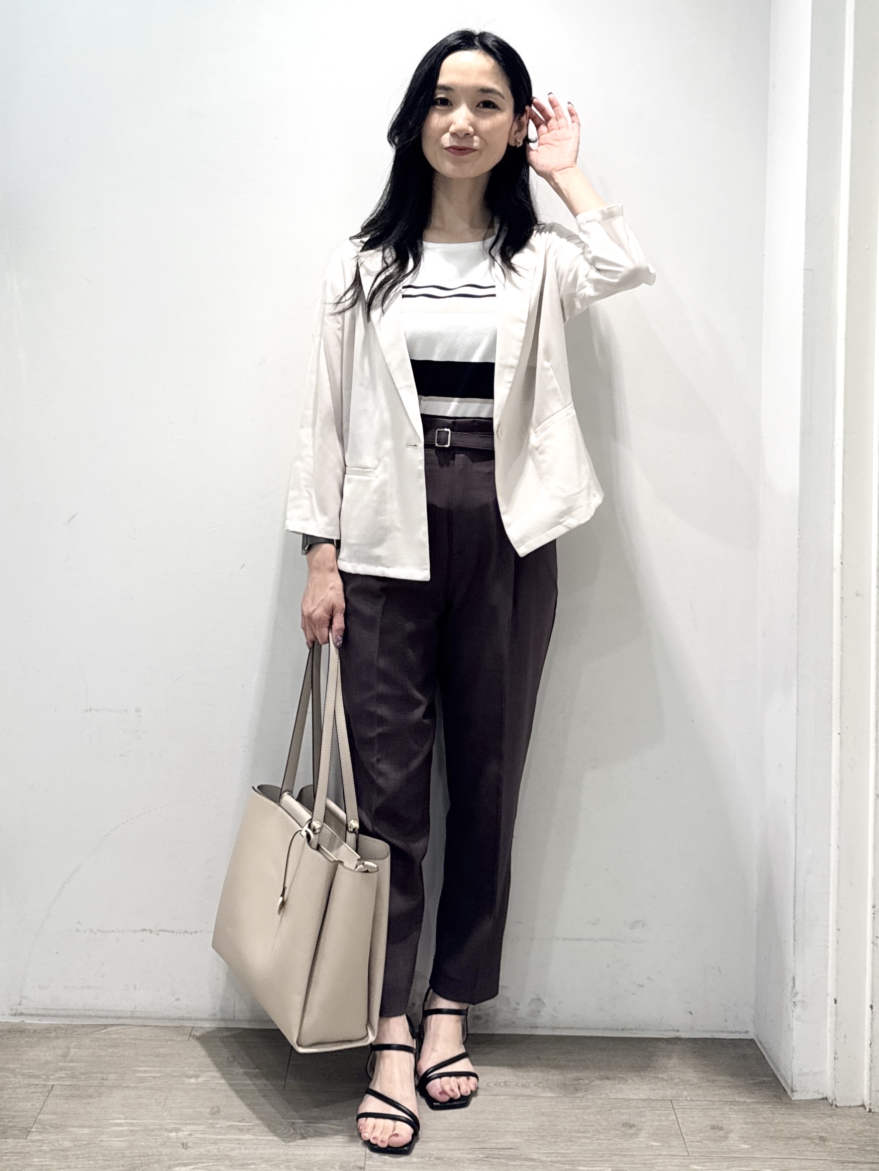 yuicciさんの「OPAQUE.CLIP｜【接触冷感／防シワ】ひんやり7分袖テーラードジャケット《洗濯機OK》」を使ったコーディネート