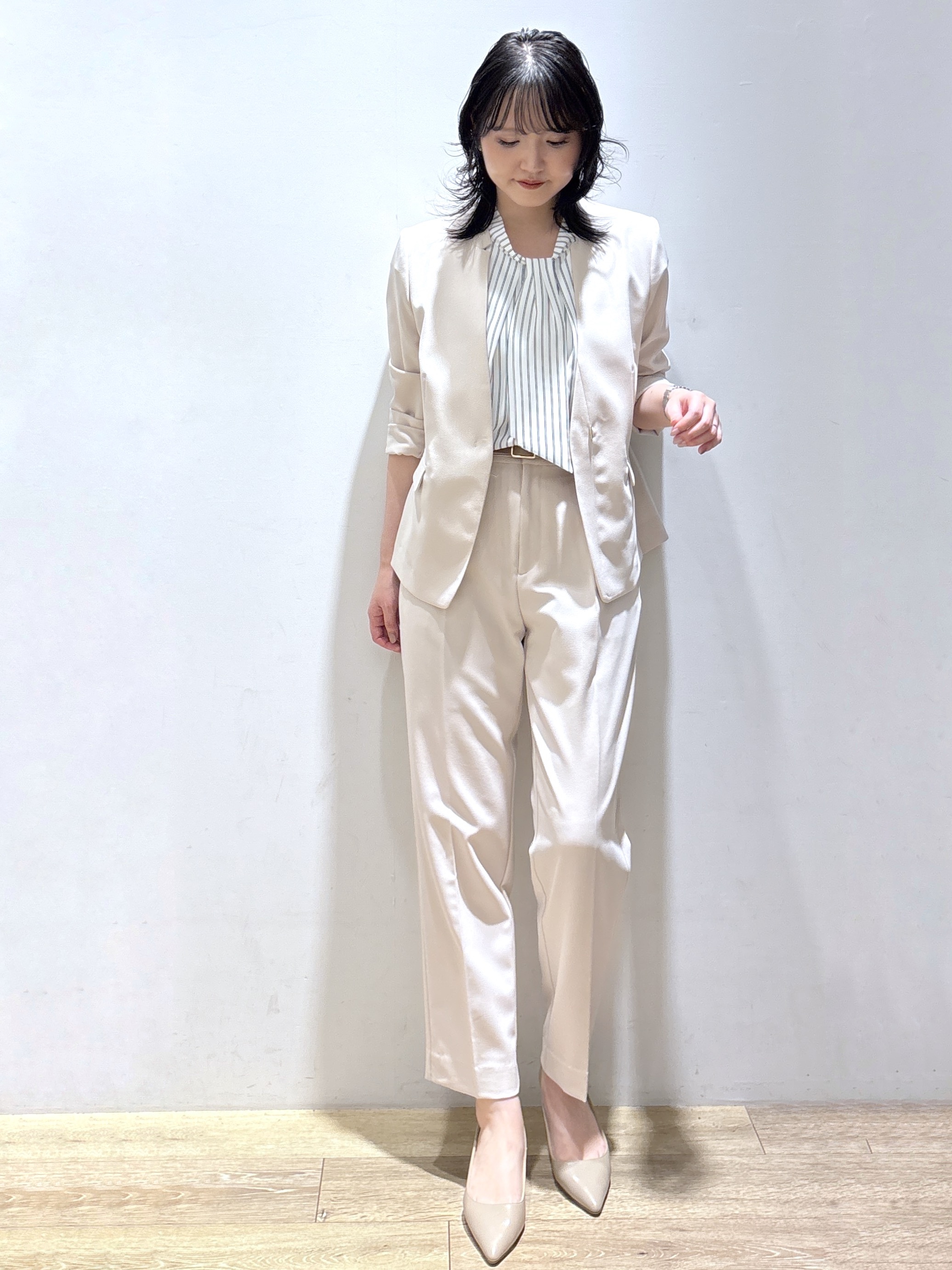 mizukiさんの「index｜【接触冷感／吸水速乾】ノーカラージャケット／セットアップ対応可《洗える／防シワ／ストレッチ》」を使ったコーディネート
