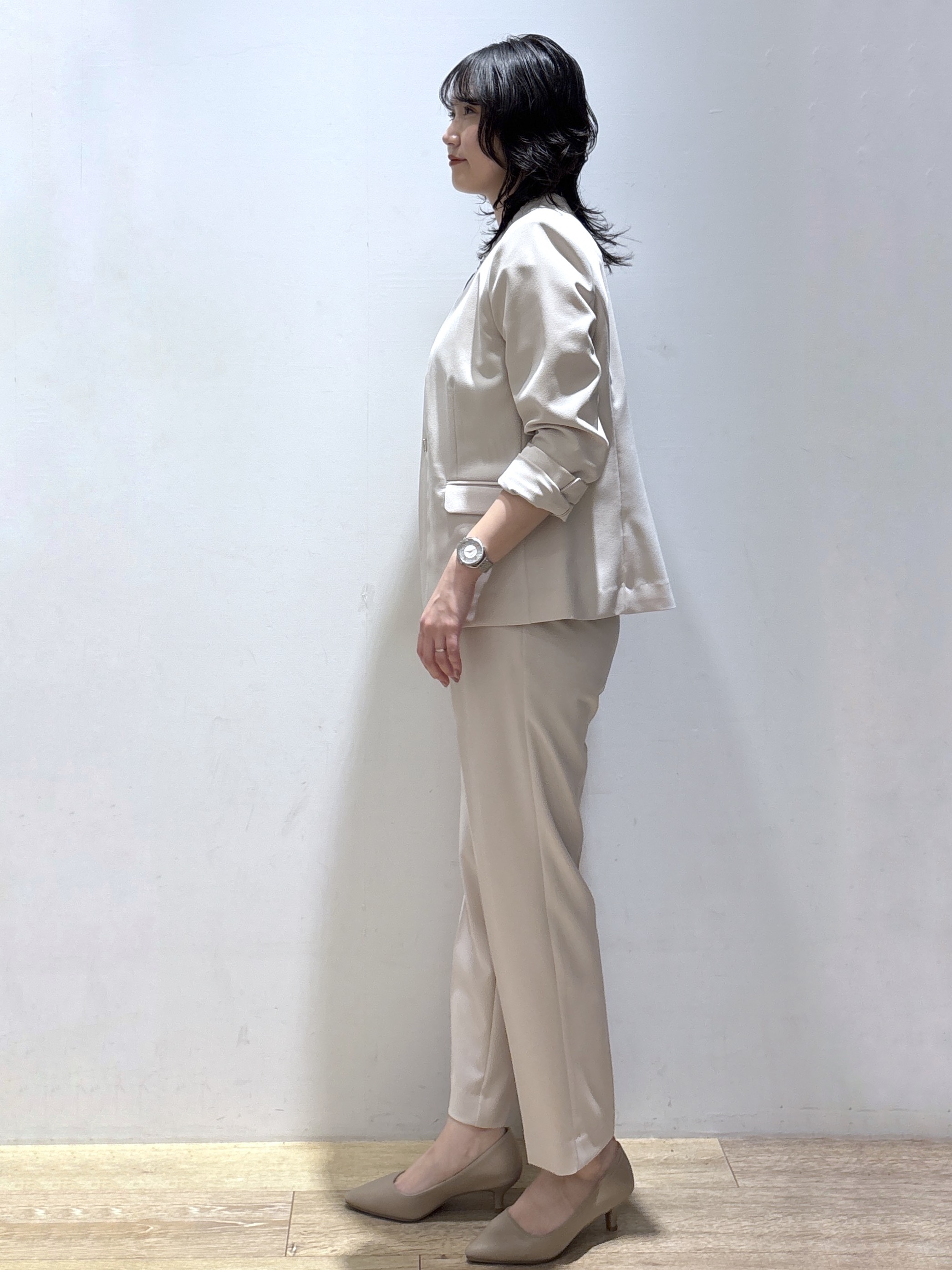 mizukiさんの「index｜【接触冷感／吸水速乾】ノーカラージャケット／セットアップ対応可《洗える／防シワ／ストレッチ》」を使ったコーディネート