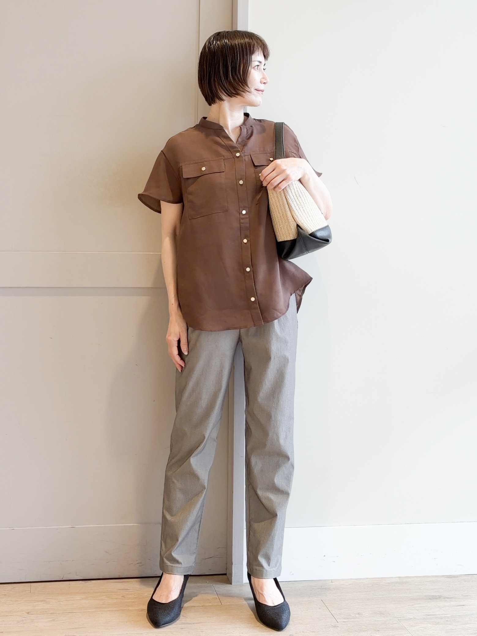 yamakoさんの「grove｜【洗濯機OK/SETUP可】シワになりにくい、フレアスリーブブラウス」を使ったコーディネート