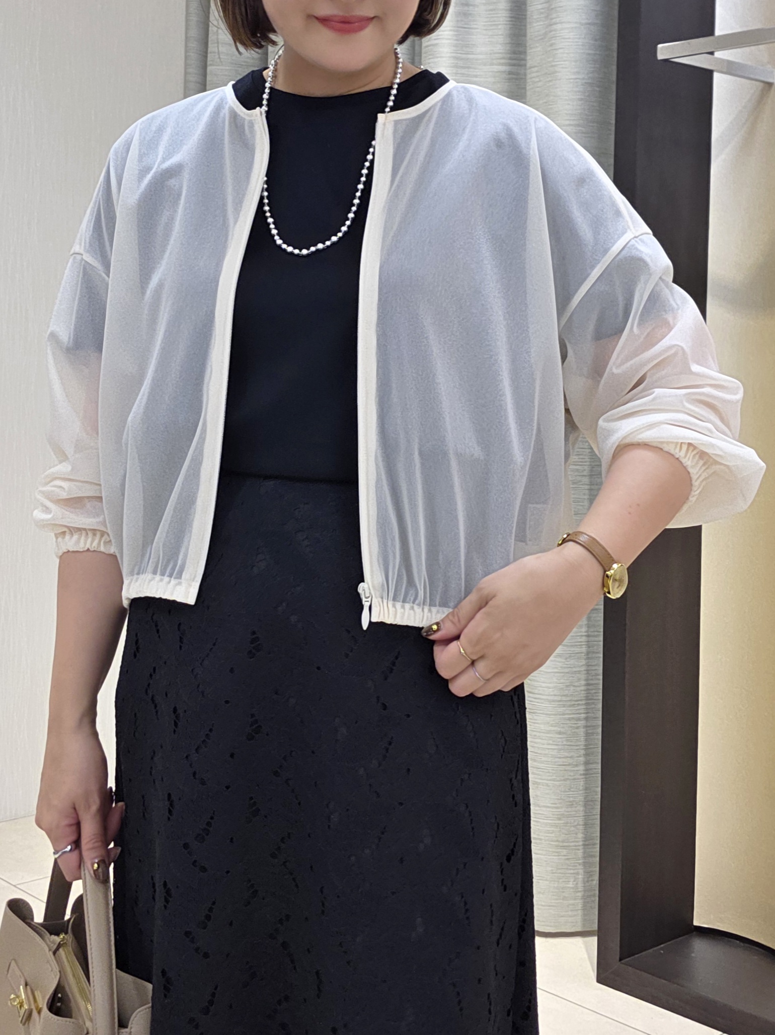 naokoさんの「UNTITLED｜【秋羽織り/ジップ】トリコットシアーブラウス」を使ったコーディネート