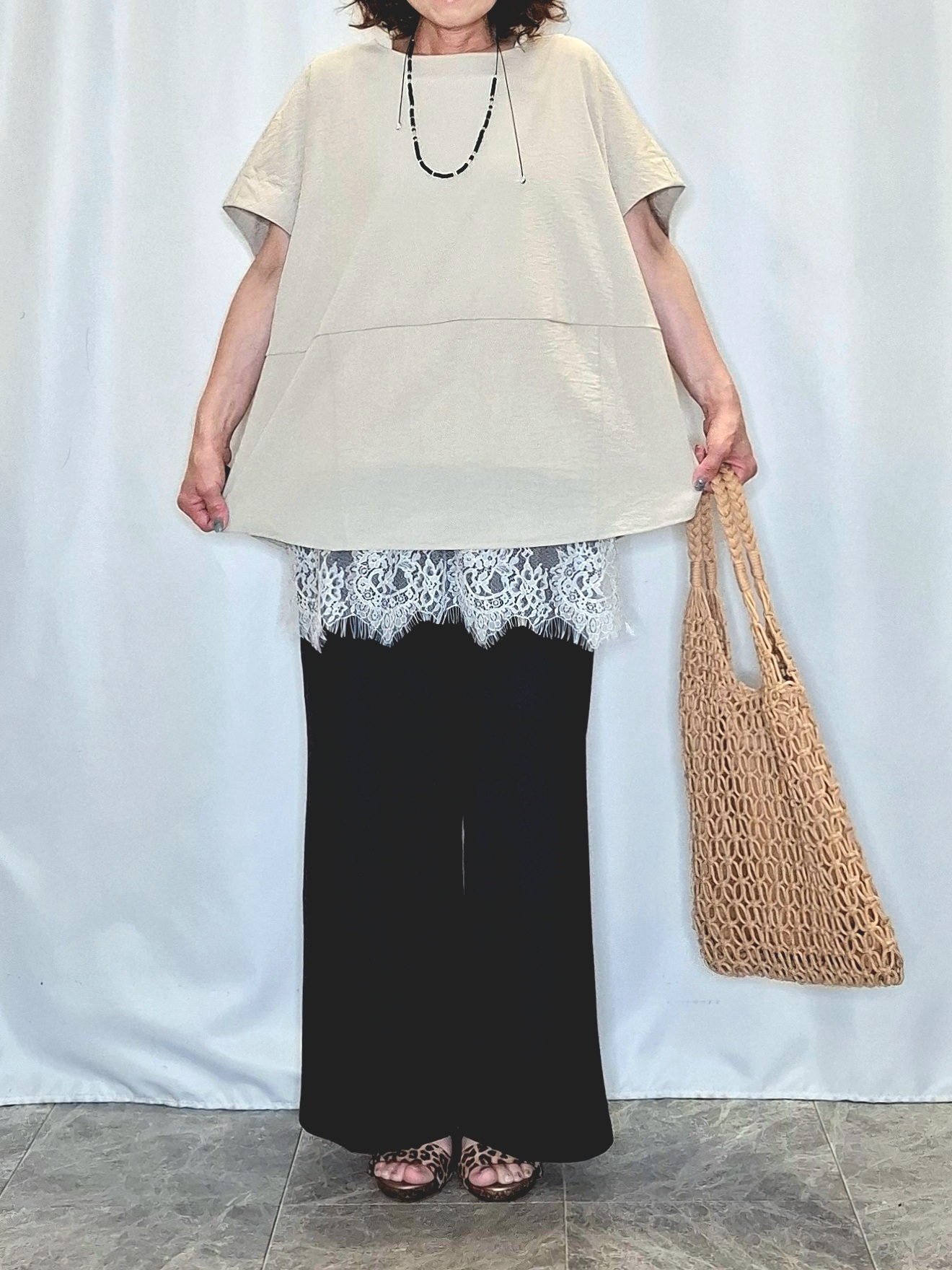 ぬーさんの「SHOO･LA･RUE｜【洗濯機可/セットアップ可】軽凛(かろりん) シンプル上品 切替コクーントップス」を使ったコーディネート