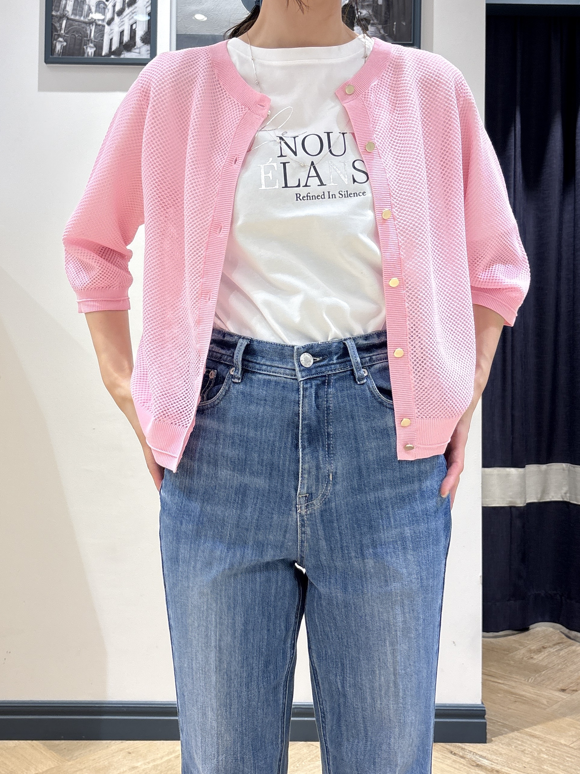 ayakaさんの「grove｜【洗える】透けない、大人のメッシュカーディガン」を使ったコーディネート
