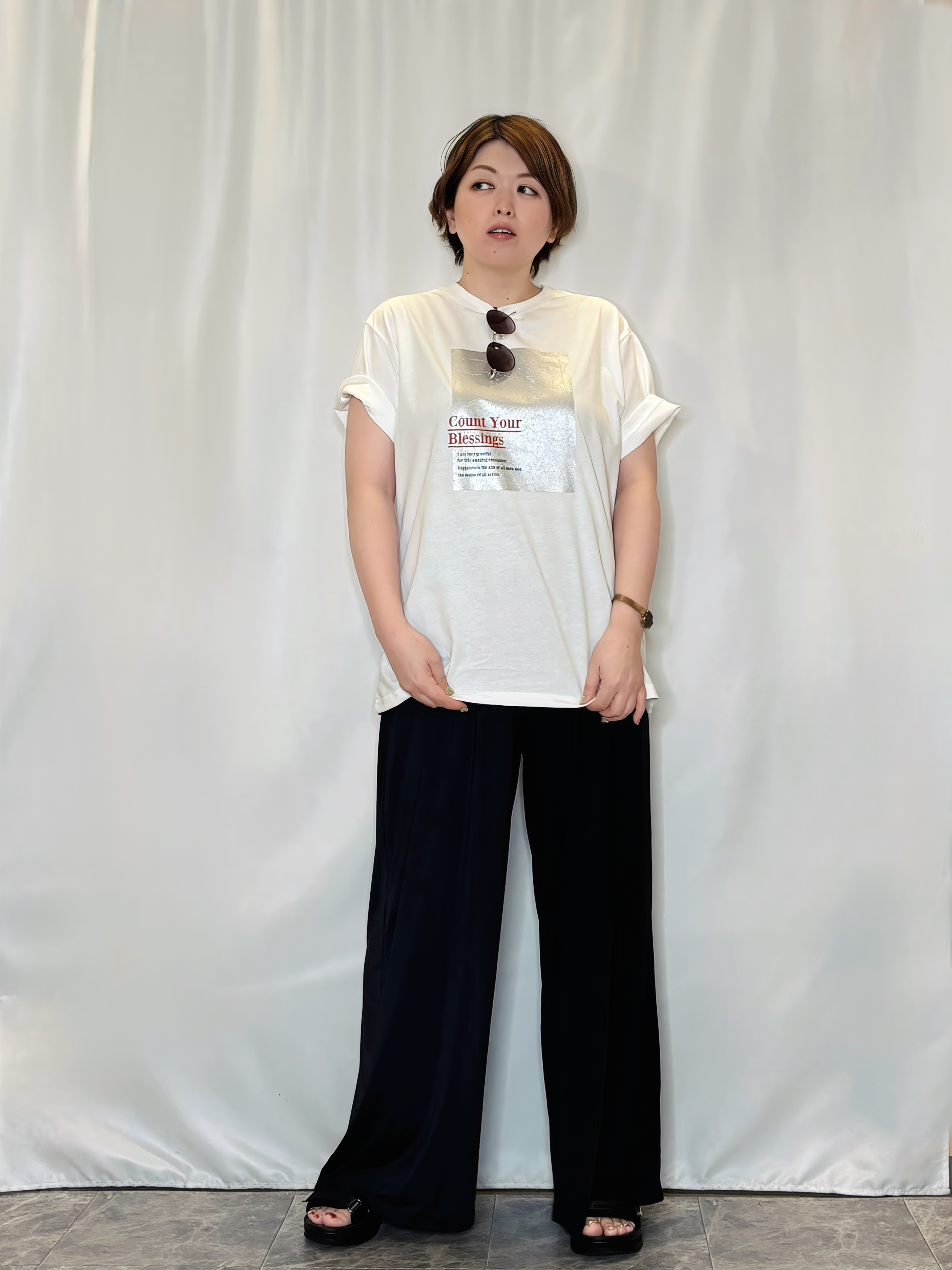 たみさんの「SHOO･LA･RUE｜【S-LL/洗濯機可】選べる4柄　デイリー使いにぴったりな 大人の頼れるTシャツ」を使ったコーディネート