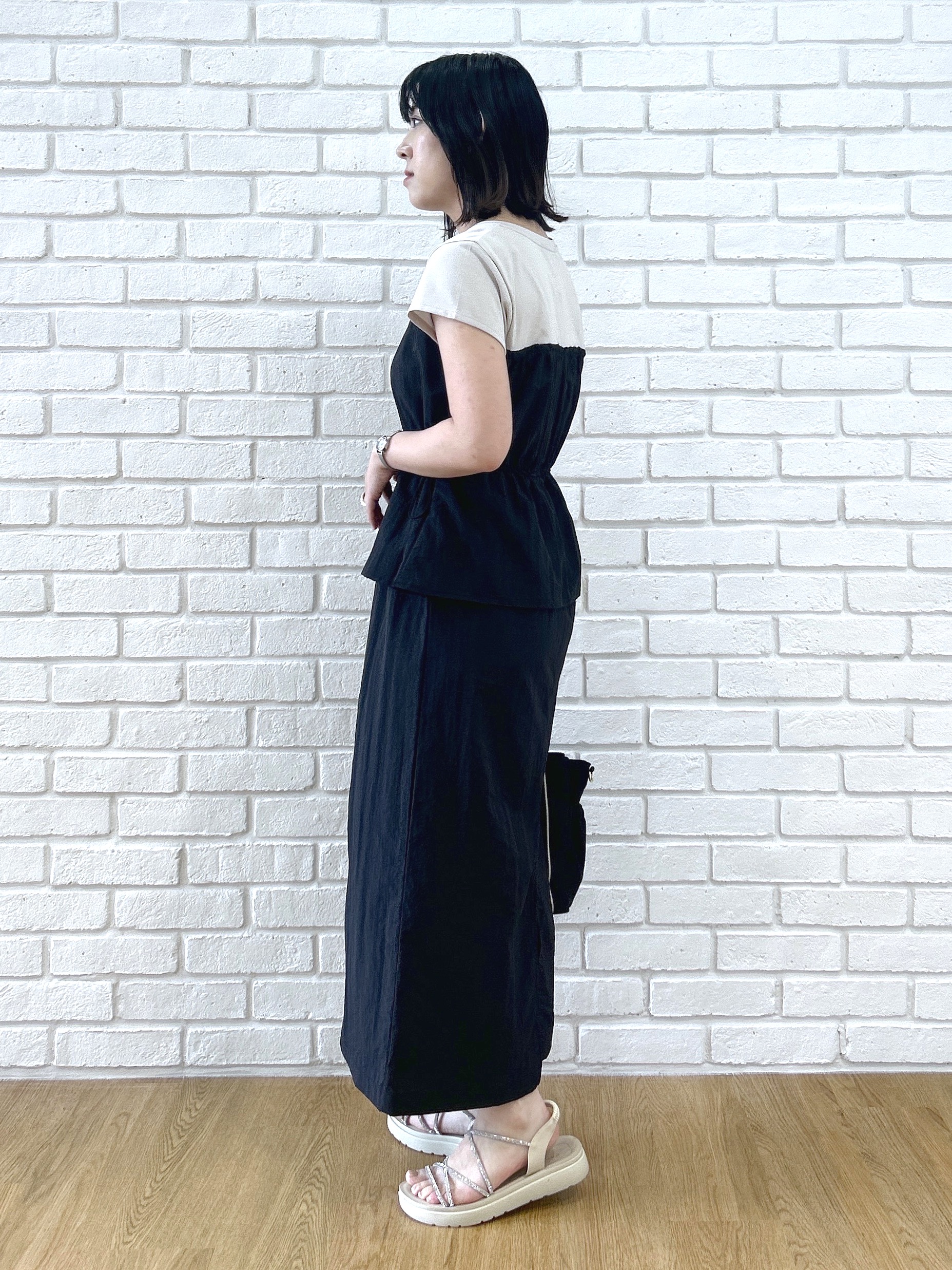 Hirokaさんの「grove｜【低身長さんも選べる着丈・洗濯機◎】1枚で旬顔！Tシャツドッキングドロストワンピース」を使ったコーディネート