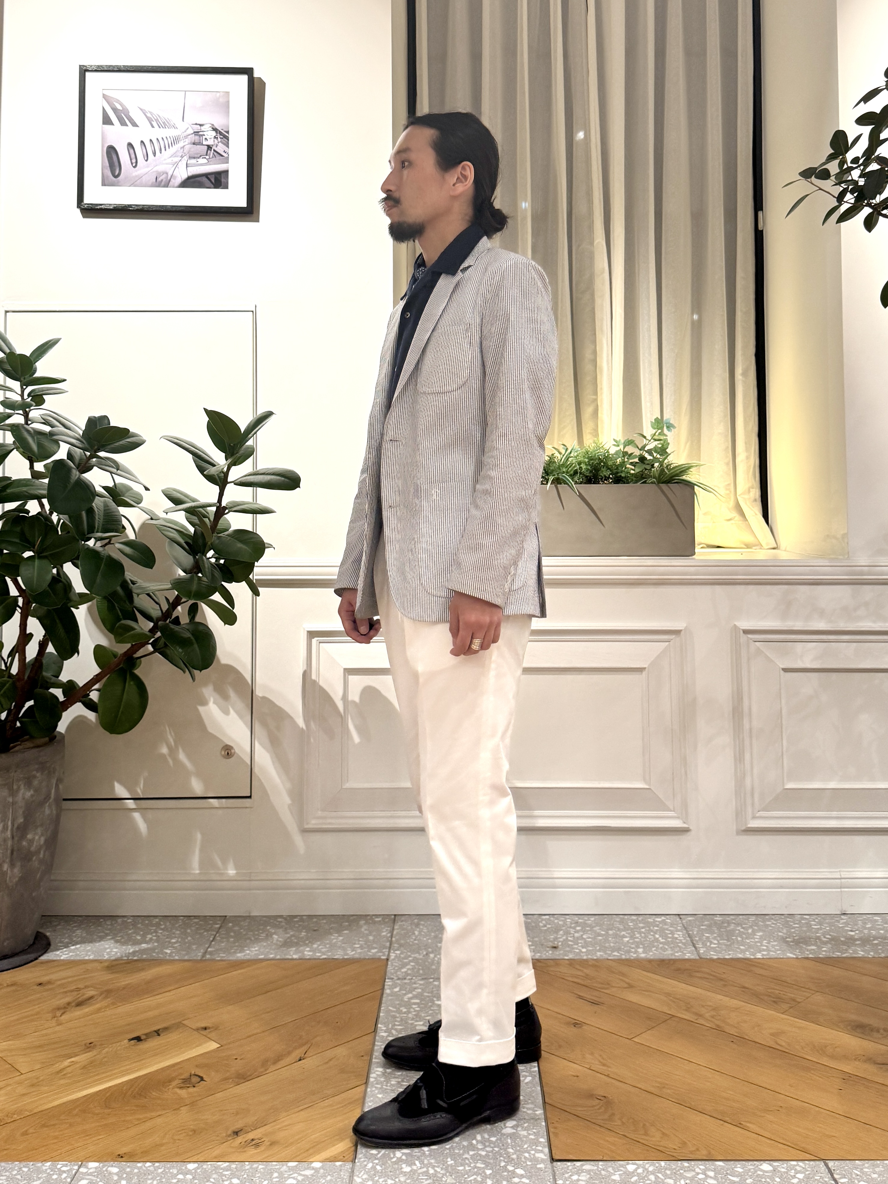 kawarataniさんの「DRESSTERIOR｜◆【吸湿速乾/セットアップ可/ウォッシャブル】COOLMAX シアサッカー サマージャケット」を使ったコーディネート