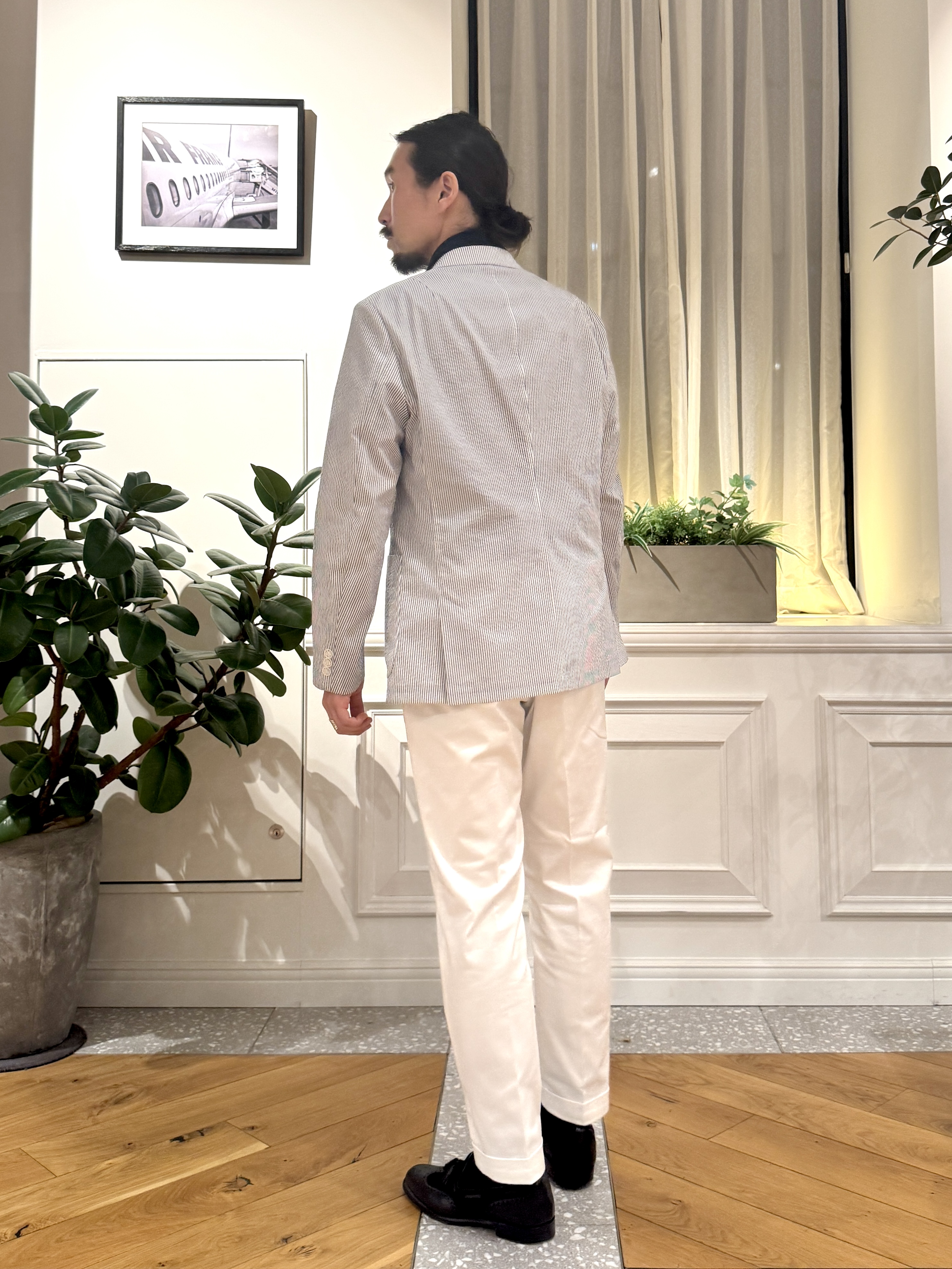 kawarataniさんの「DRESSTERIOR｜◆【吸湿速乾/セットアップ可/ウォッシャブル】COOLMAX シアサッカー サマージャケット」を使ったコーディネート