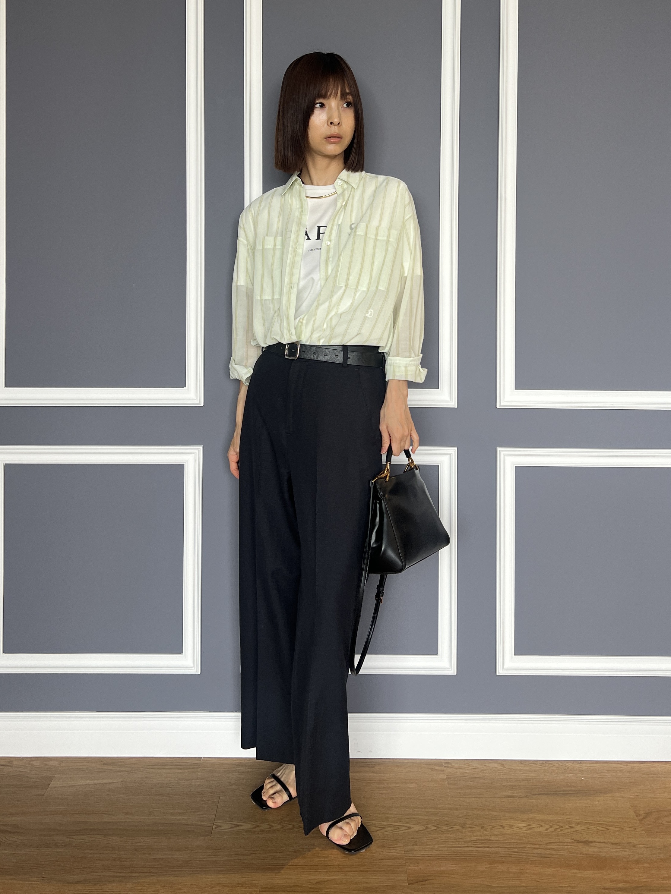 misaさんの「DRESSTERIOR｜シアー ストライプシャツ」を使ったコーディネート