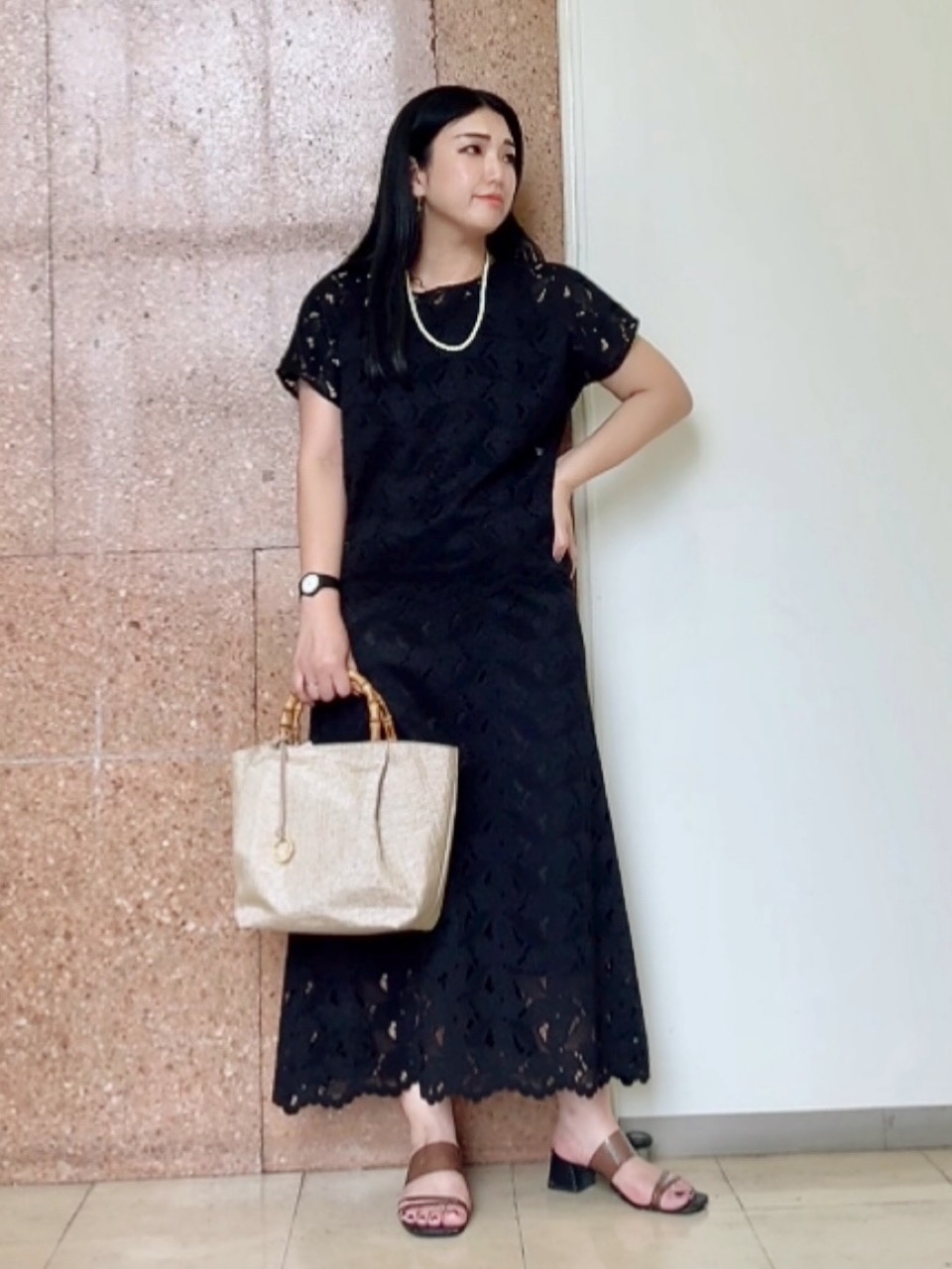 なかじさんの「UNTITLED｜【秋のきれいめ服/セットアップ可】リーフレースロングスカート」を使ったコーディネート