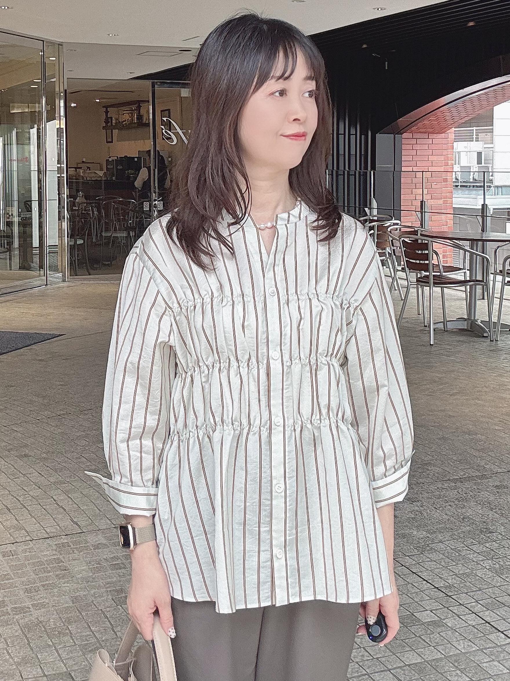 makiさんの「UNTITLED｜ストライプシャーリングブラウス」を使ったコーディネート