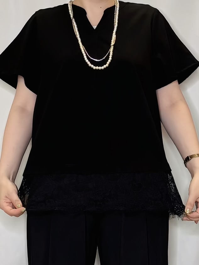 たみさんの「SHOO･LA･RUE｜【S-LL/洗濯機可】軽凛(かろりん) 楽に着られて上品 裾レーススキッパーブラウス」を使ったコーディネート