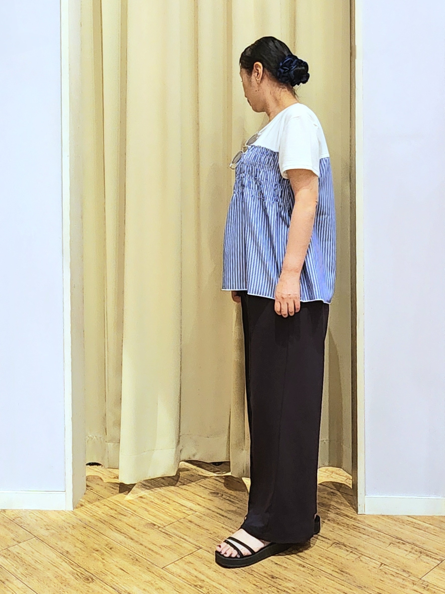 くまさんの「SHOO･LA･RUE｜【S-LL/洗濯機可/体型カバー】インせずサマ見え ビスチェ風異素材ドッキングTシャツ」を使ったコーディネート