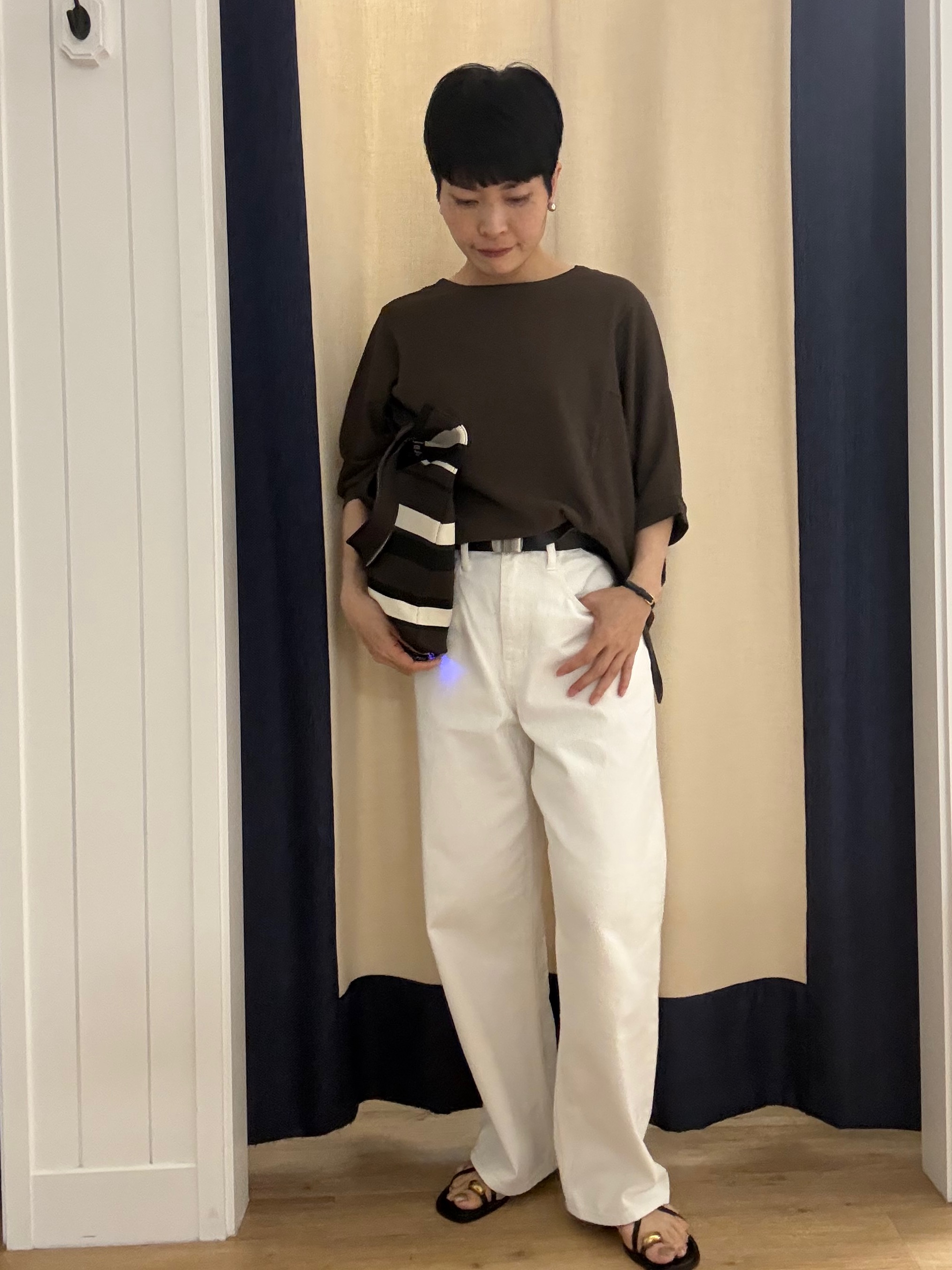 Suzuさんの「Dessin｜シュリンクジャージ カットソー」を使ったコーディネート