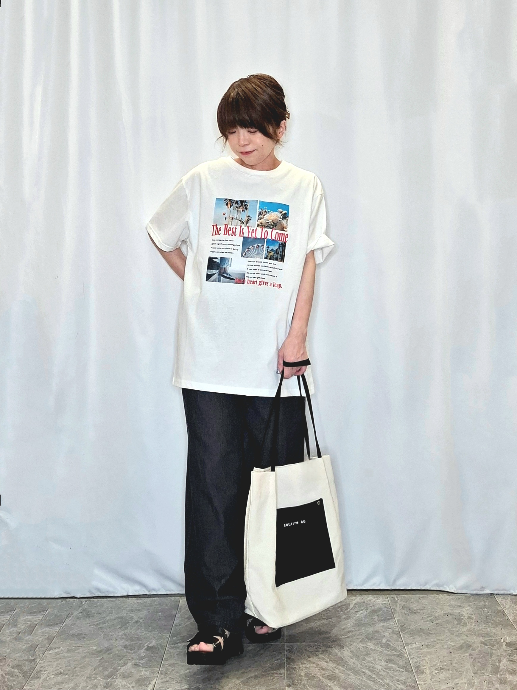 ぬーさんの「SHOO･LA･RUE｜【洗濯機可/選べる6色】程よいシアー感が涼し気 ゆったりワッシャードルマンブラウス」を使ったコーディネート
