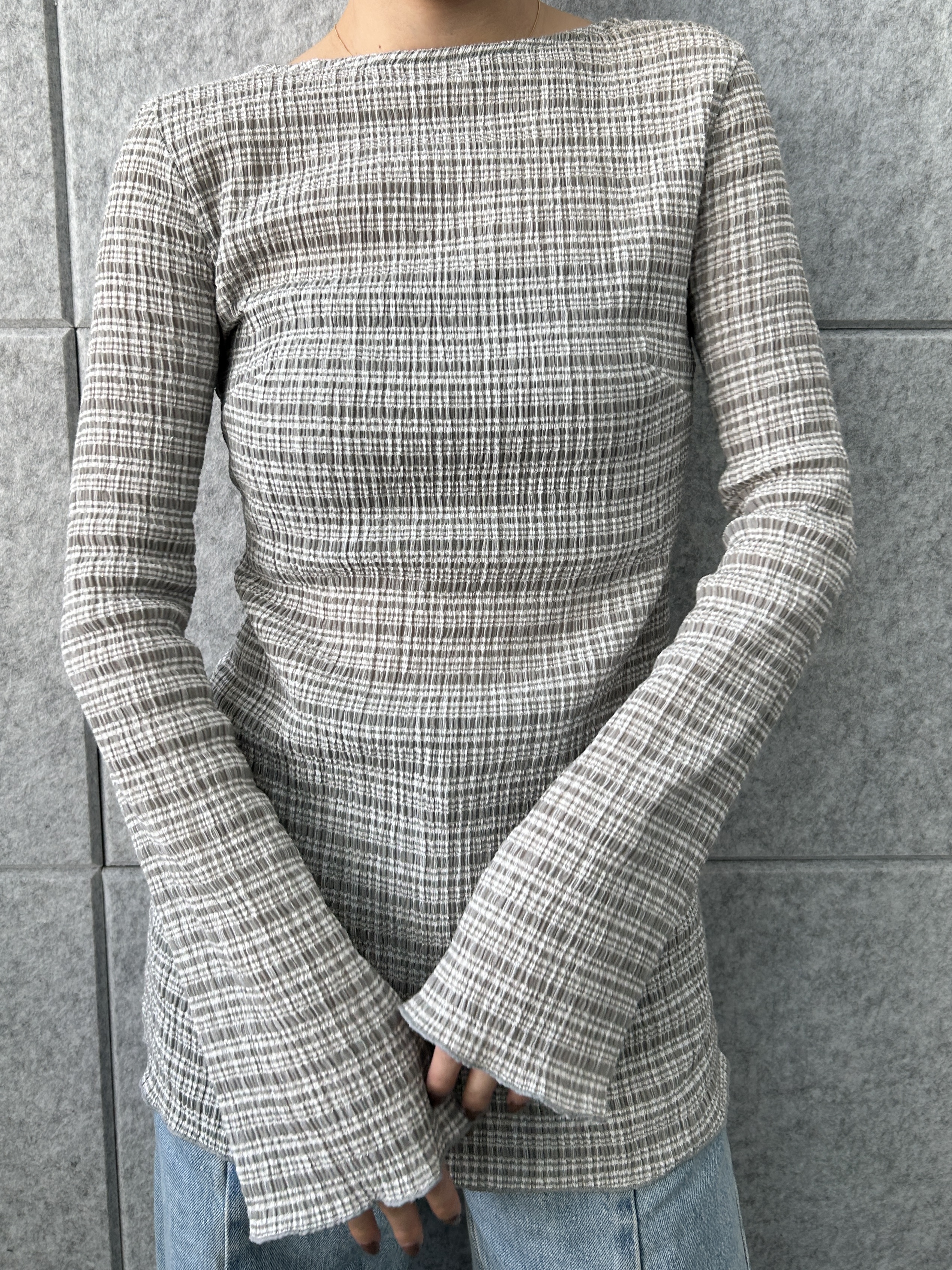 harunaさんの「CODE A｜open back check tunic」を使ったコーディネート
