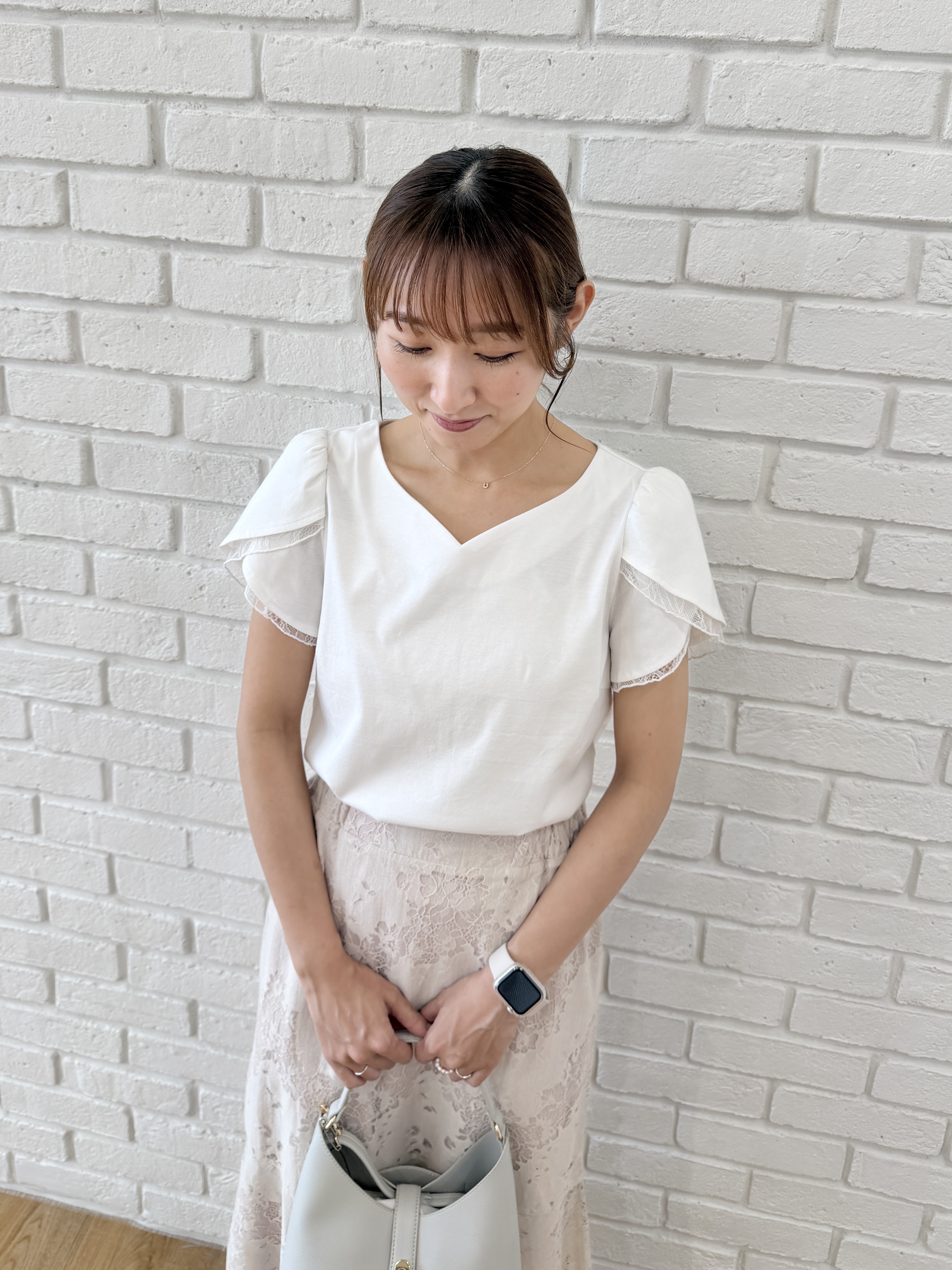 みぃさんの「index｜【接触冷感／UVケア】ハートネックレースレイヤードトップス《洗濯機OK／6col》」を使ったコーディネート