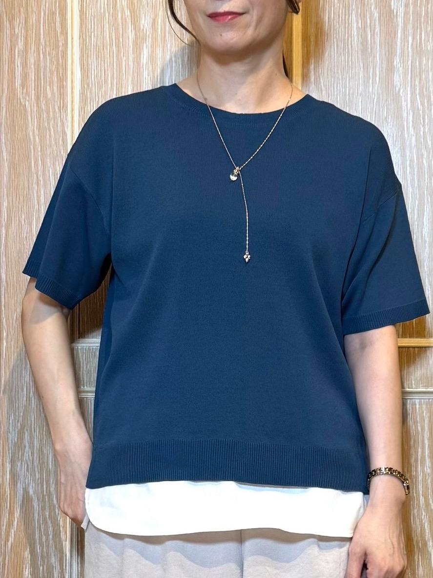 KAORIさんの「SHOO･LA･RUE｜【UV/洗濯機可/S-LL】毛玉になりにくい シャツレイヤード風でこなれ見え 半袖ニット」を使ったコーディネート