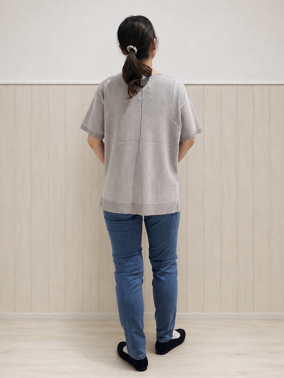 まつみさんの「SHOO･LA･RUE｜【UV/洗濯機可/S-LL】毛玉になりにくい シャツレイヤード風でこなれ見え 半袖ニット」を使ったコーディネート