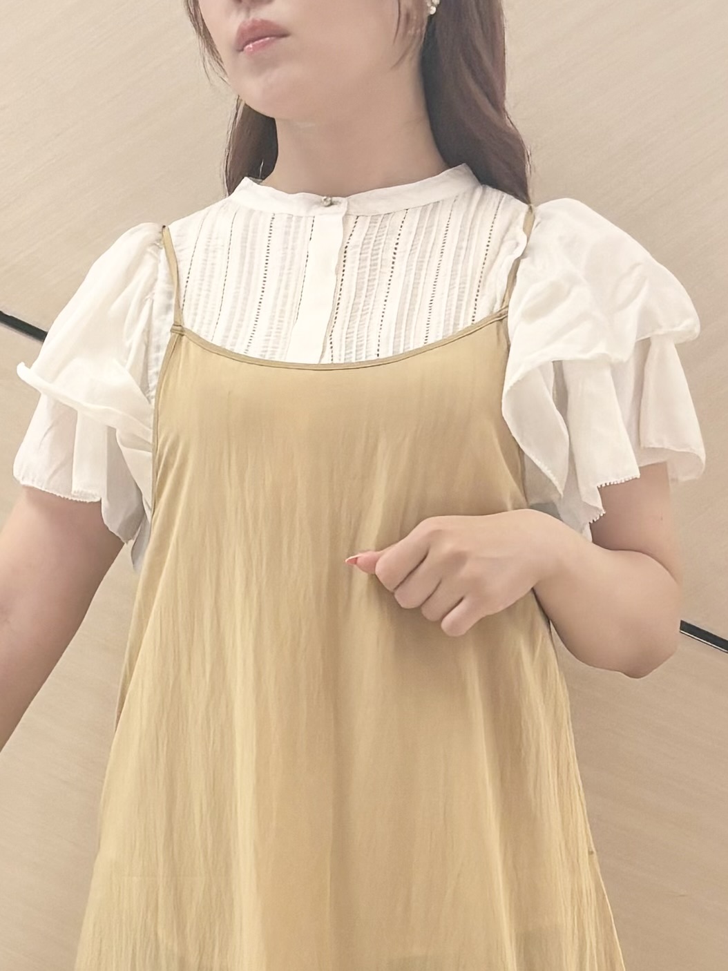 Rinaさんの「DRESSTERIOR｜【ウォッシャブル】ワッシャーボリュームフレアキャミワンピース」を使ったコーディネート