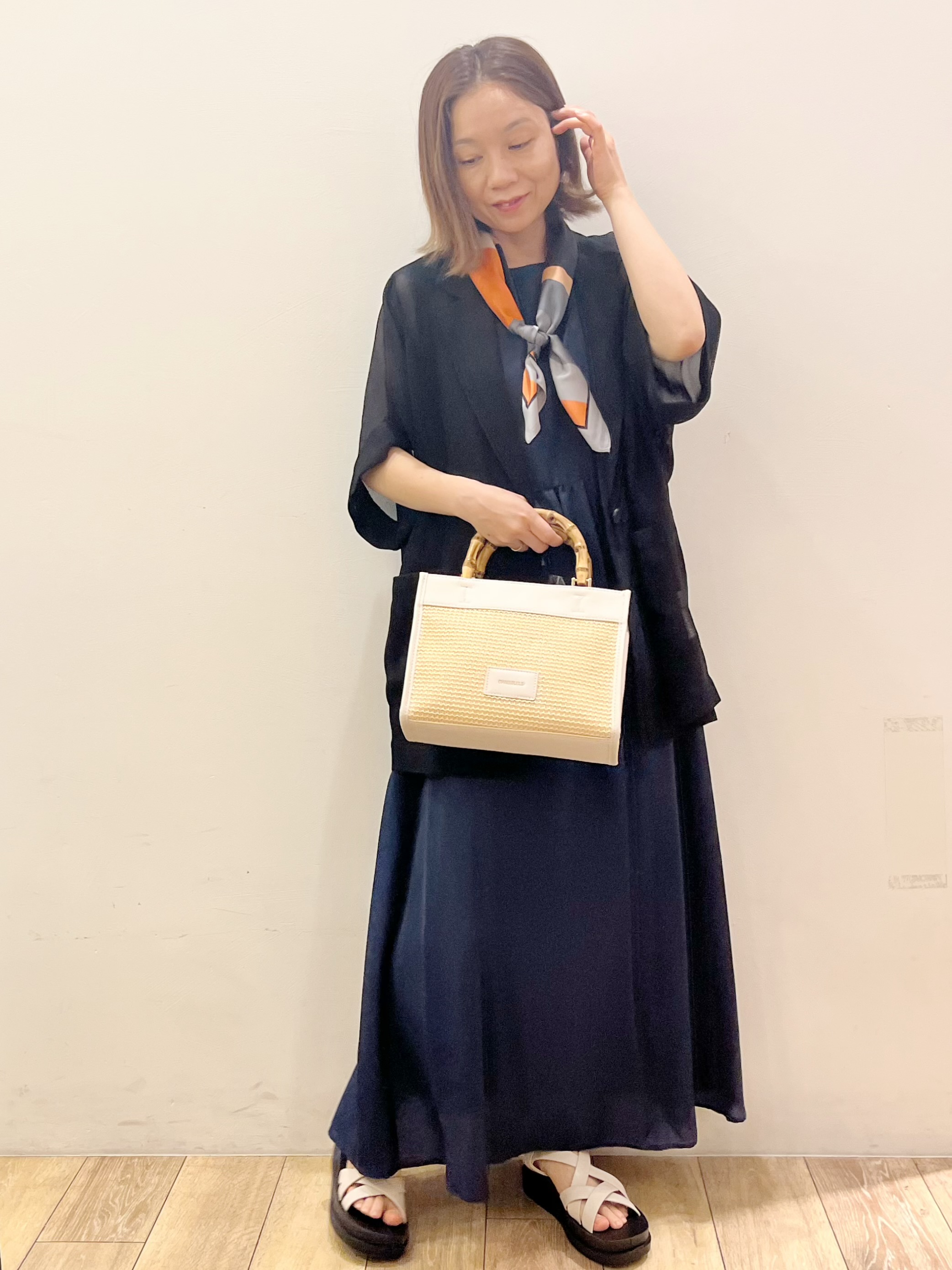 kcさんの「OPAQUE.CLIP｜【接触冷感】麻混シアーノースリーブワンピース《洗濯機OK》」を使ったコーディネート