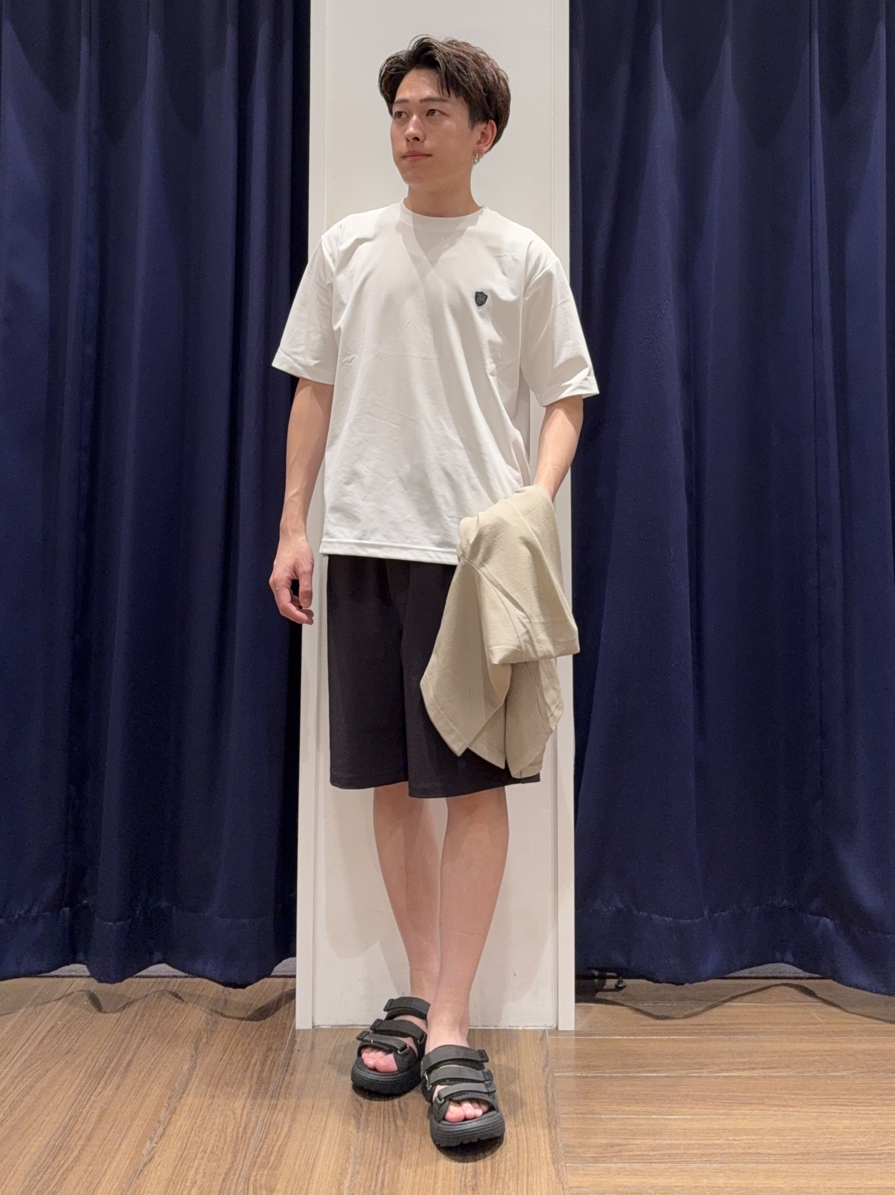 カシマさんの「THE SHOP TK｜メッシュ五分袖カーディガン＋半袖Tシャツ セットアイテム 洗濯機OK」を使ったコーディネート