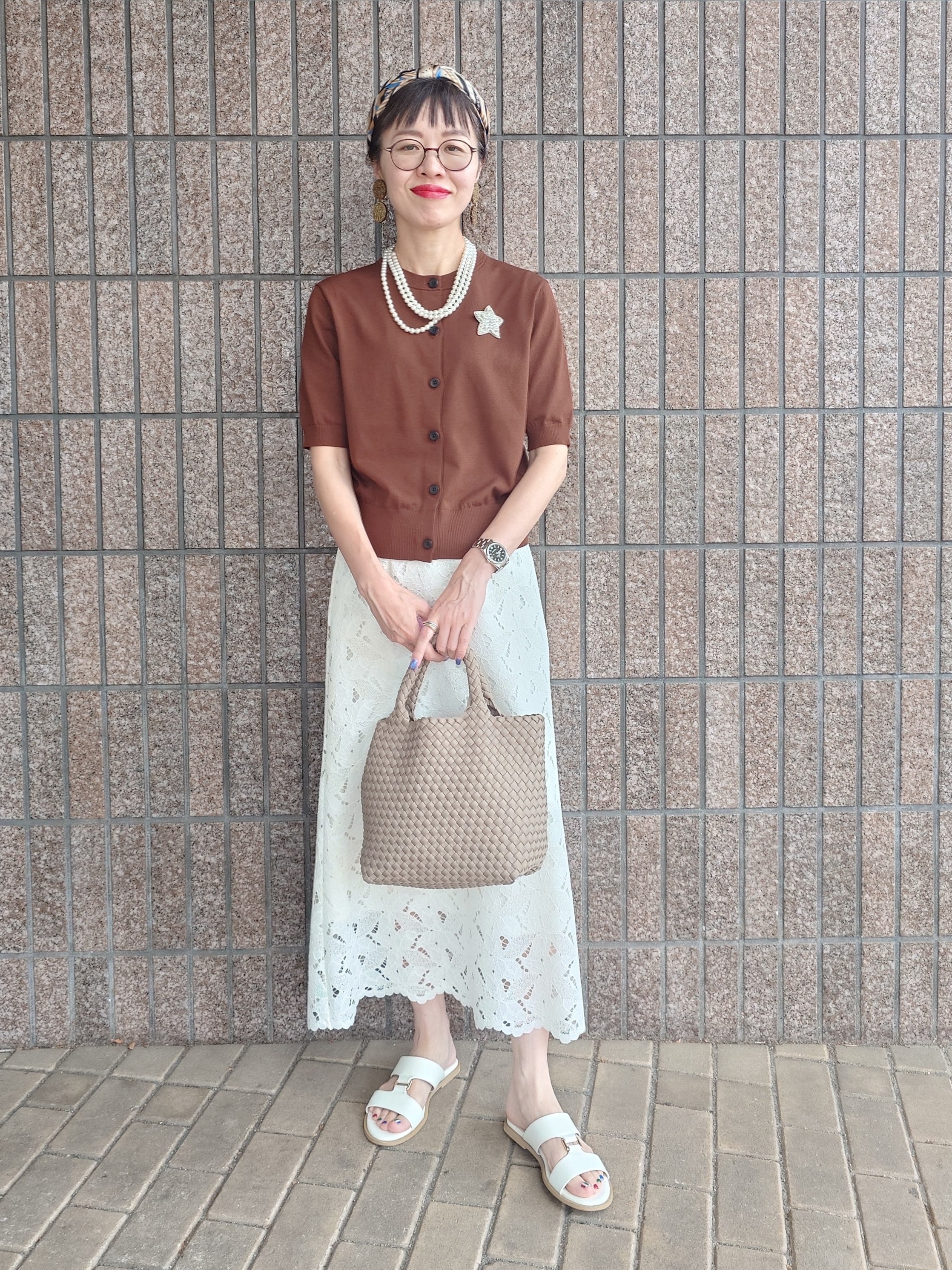 MUTSUKOさんの「UNTITLED｜【すっきり秋羽織り/前開きボタン】ドライタッチ5分袖カーディガン」を使ったコーディネート