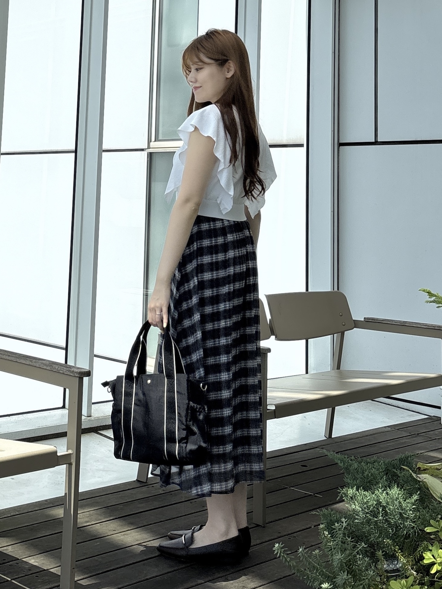 sayaさんの「grove｜【低身長さんも選べる着丈・洗濯機◎】1枚で華やか 肩フリルニットドッキングワンピース」を使ったコーディネート