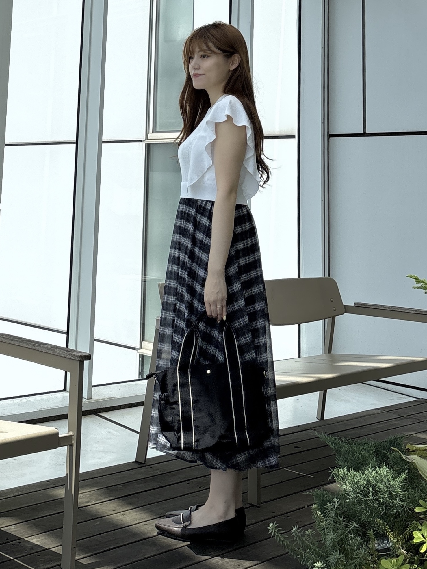 sayaさんの「grove｜【低身長さんも選べる着丈・洗濯機◎】1枚で華やか 肩フリルニットドッキングワンピース」を使ったコーディネート