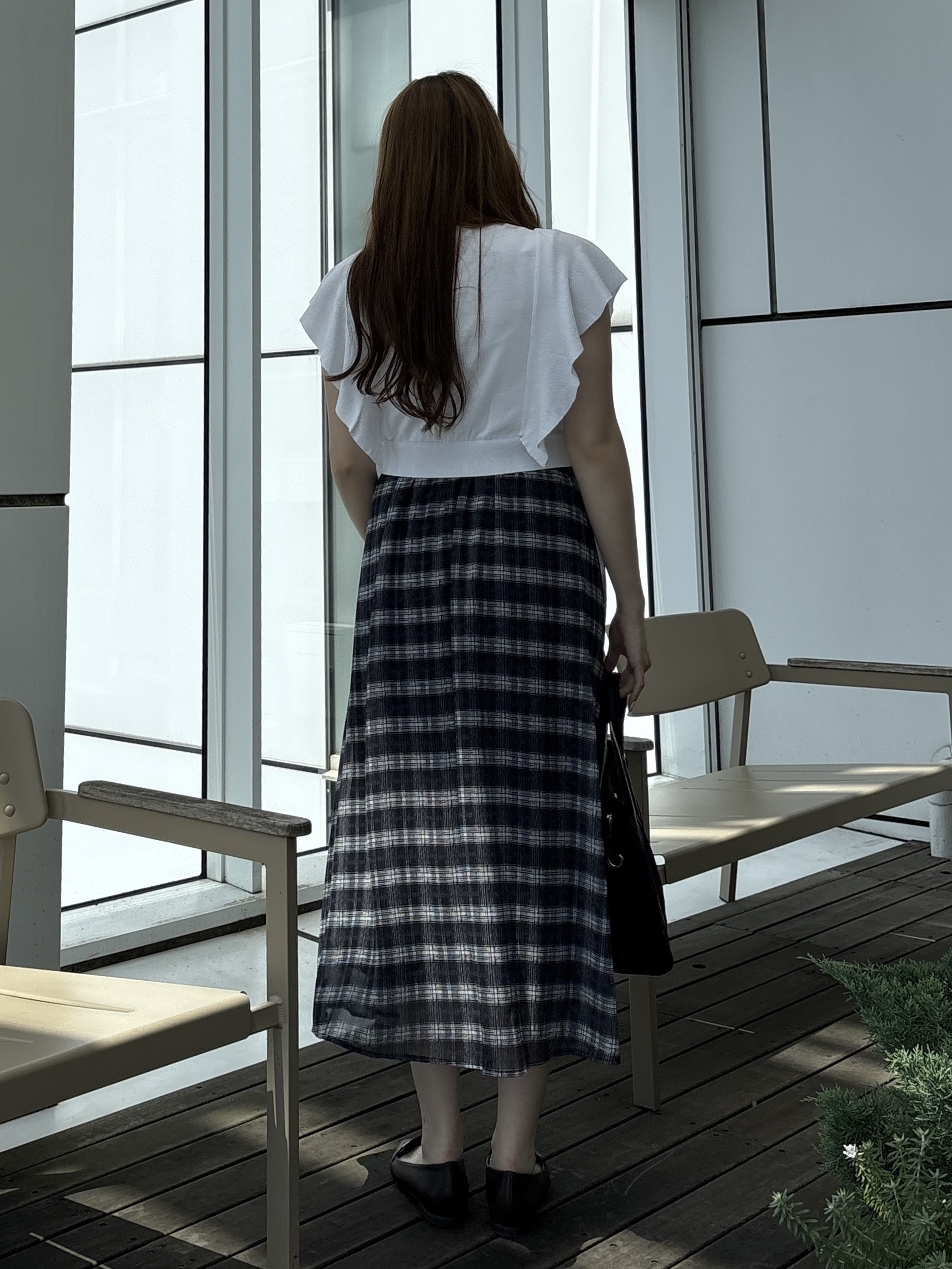 sayaさんの「grove｜【低身長さんも選べる着丈・洗濯機◎】1枚で華やか 肩フリルニットドッキングワンピース」を使ったコーディネート