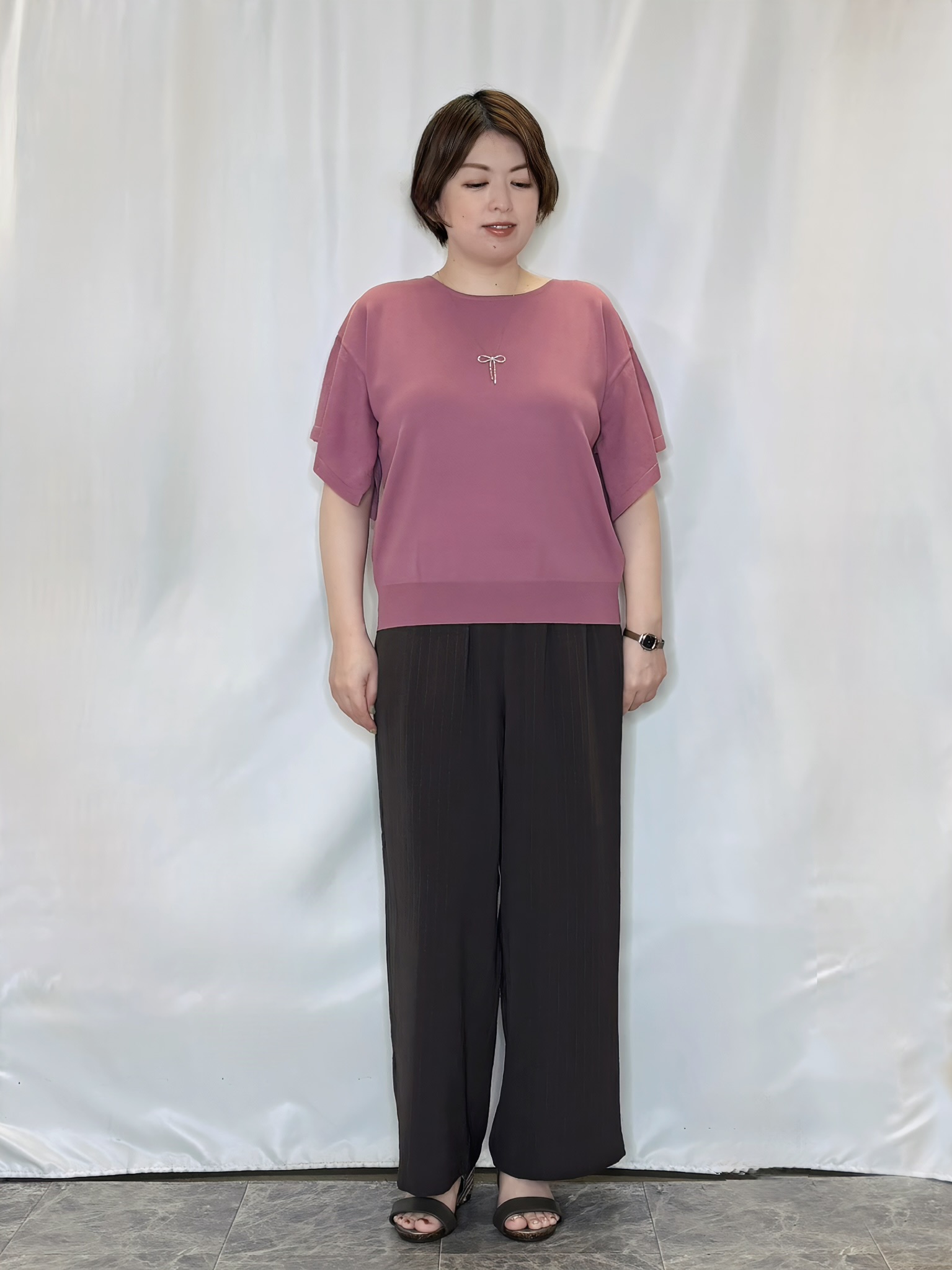 たみさんの「SHOO･LA･RUE｜【S-LL/洗濯機可】インせず着られる ひらり袖ニット」を使ったコーディネート