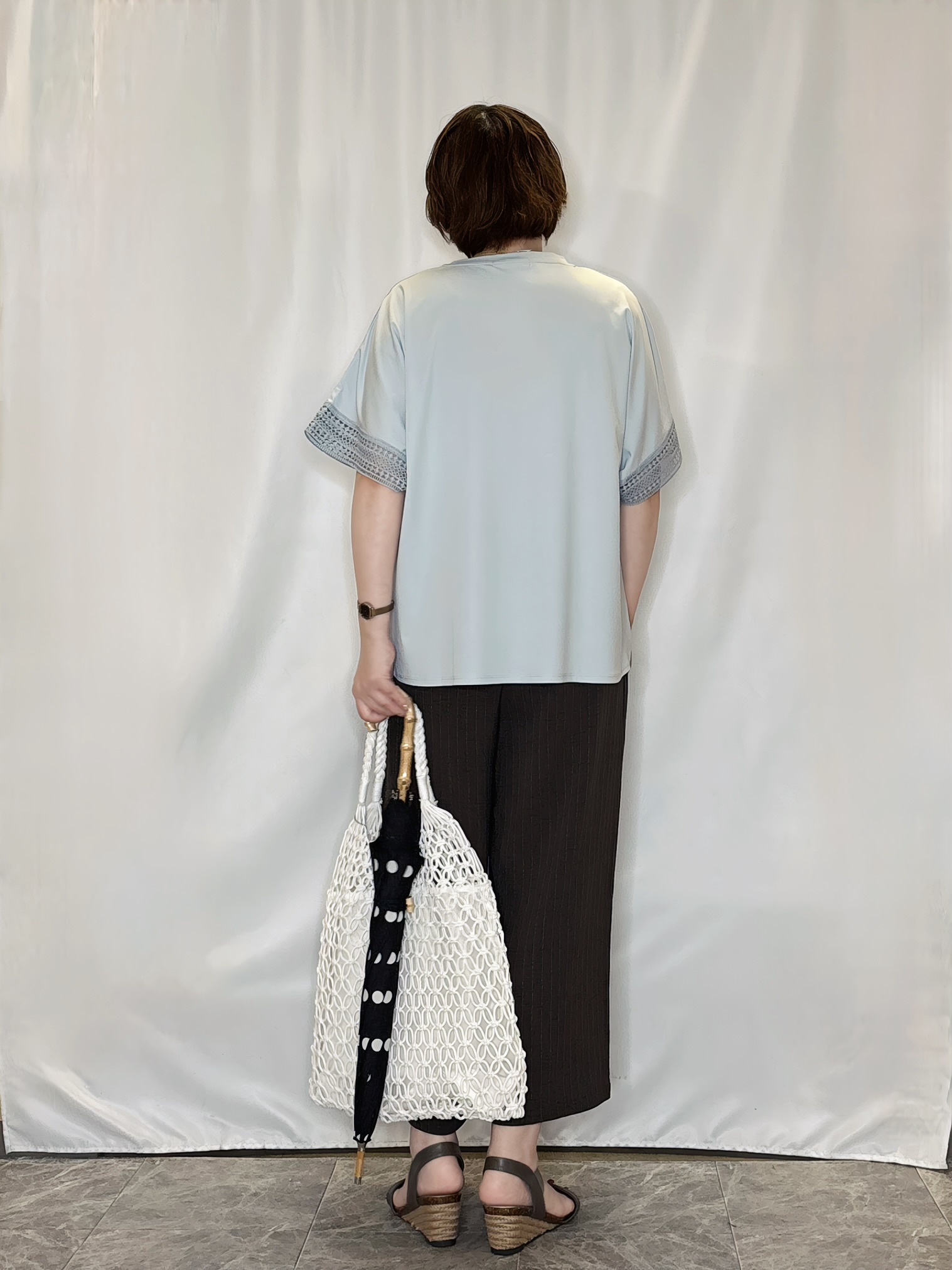 たみさんの「SHOO･LA･RUE｜【UV/洗濯機可/体型カバー】ヒップ周りが隠せる お袖レースTシャツ」を使ったコーディネート