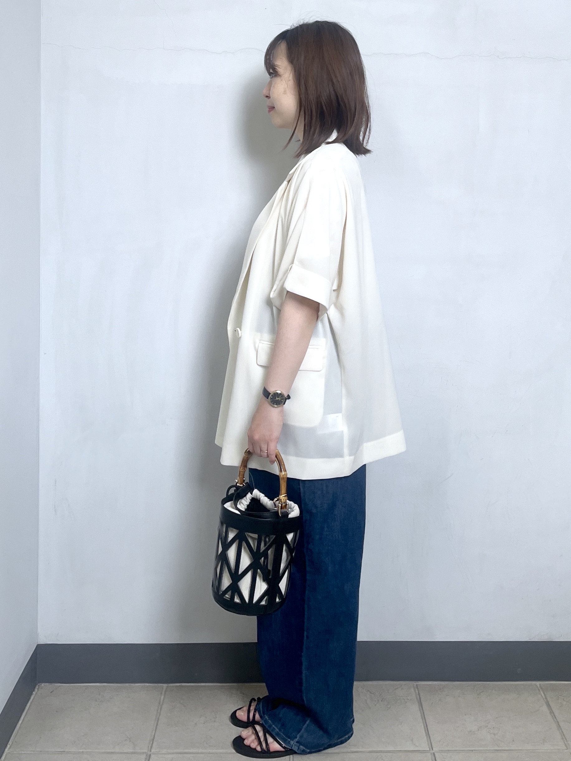 mikiさんの「OPAQUE.CLIP｜【接触冷感／吸水速乾／防シワ】リネンライクテーラードジャケット《洗濯機OK》」を使ったコーディネート