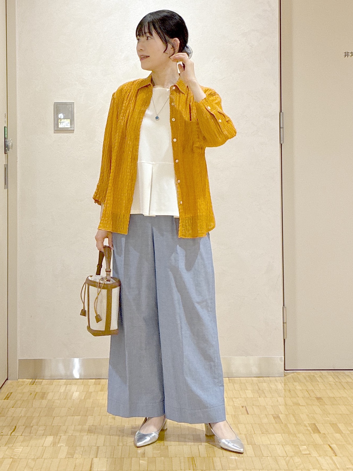  beni_gingerさんの「Reflect｜【羽織にも◎／セットアップ可】八分袖シアーシャツ」を使ったコーディネート