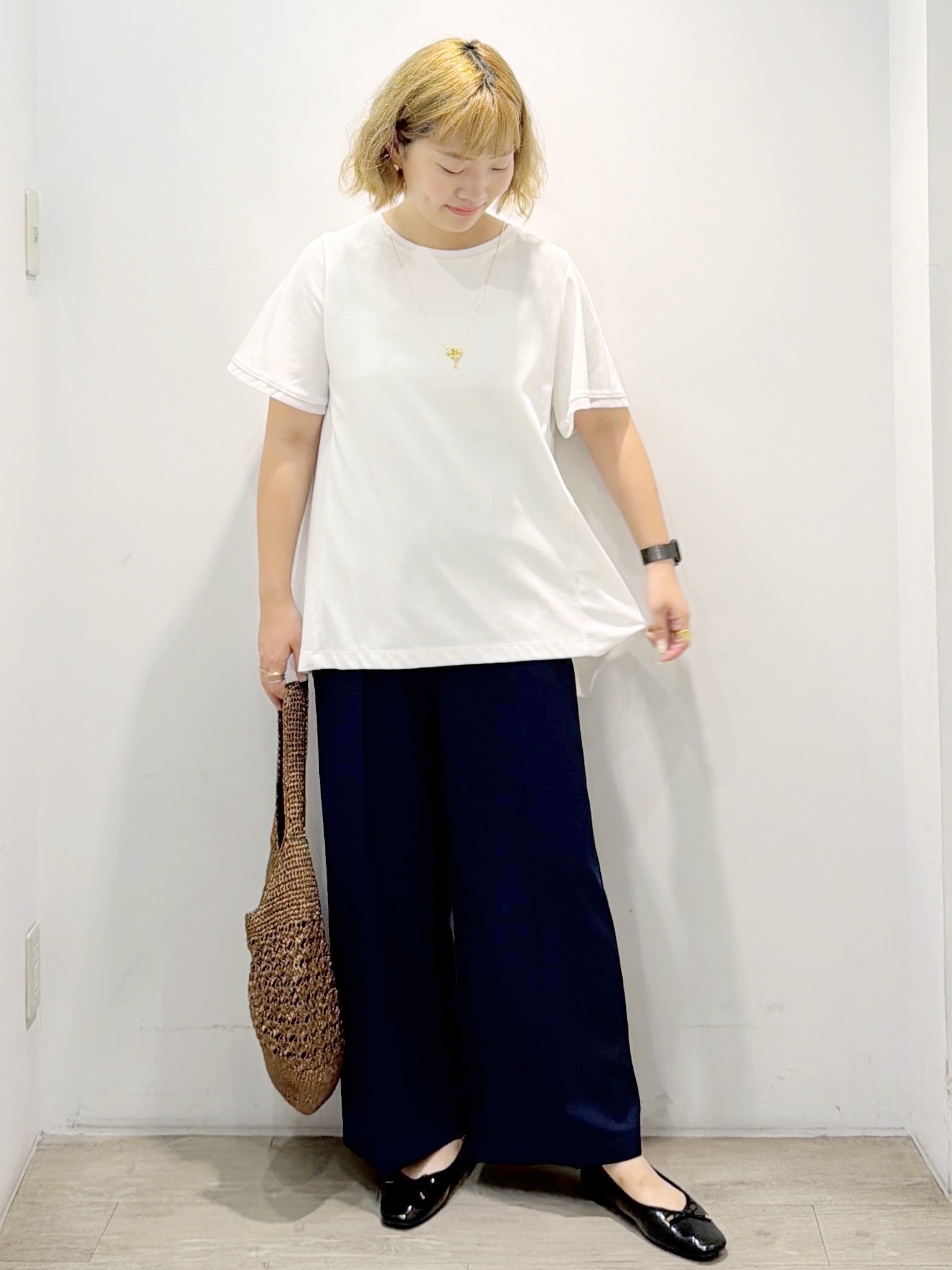 sumicaさんの「OPAQUE.CLIP｜【接触冷感／UV】着る冷感スーパーアイス ペプラムカットソー《洗濯機OK》」を使ったコーディネート