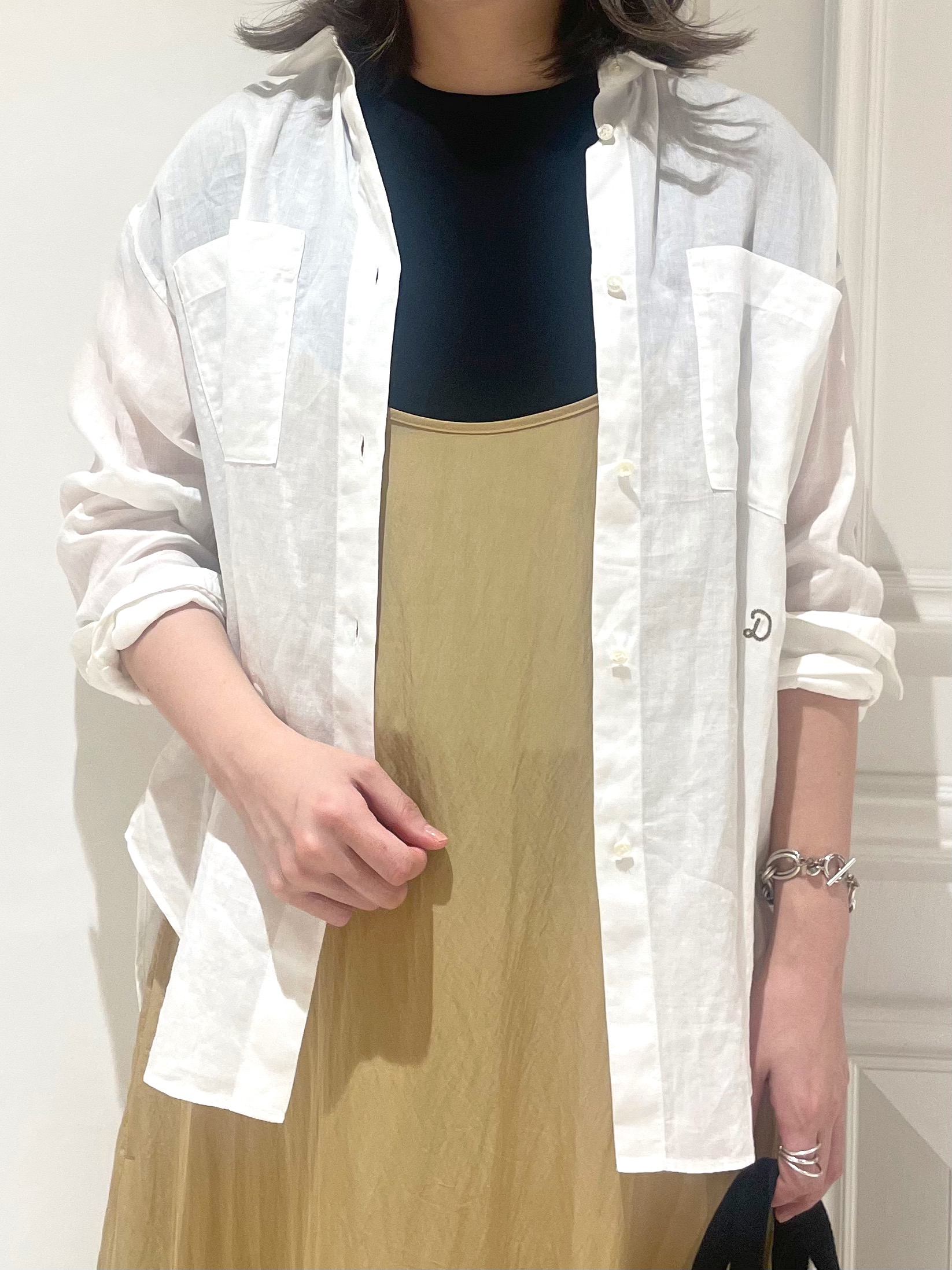 makiさんの「DRESSTERIOR｜【ウォッシャブル】コットンシルクフレンチスリーブニット」を使ったコーディネート