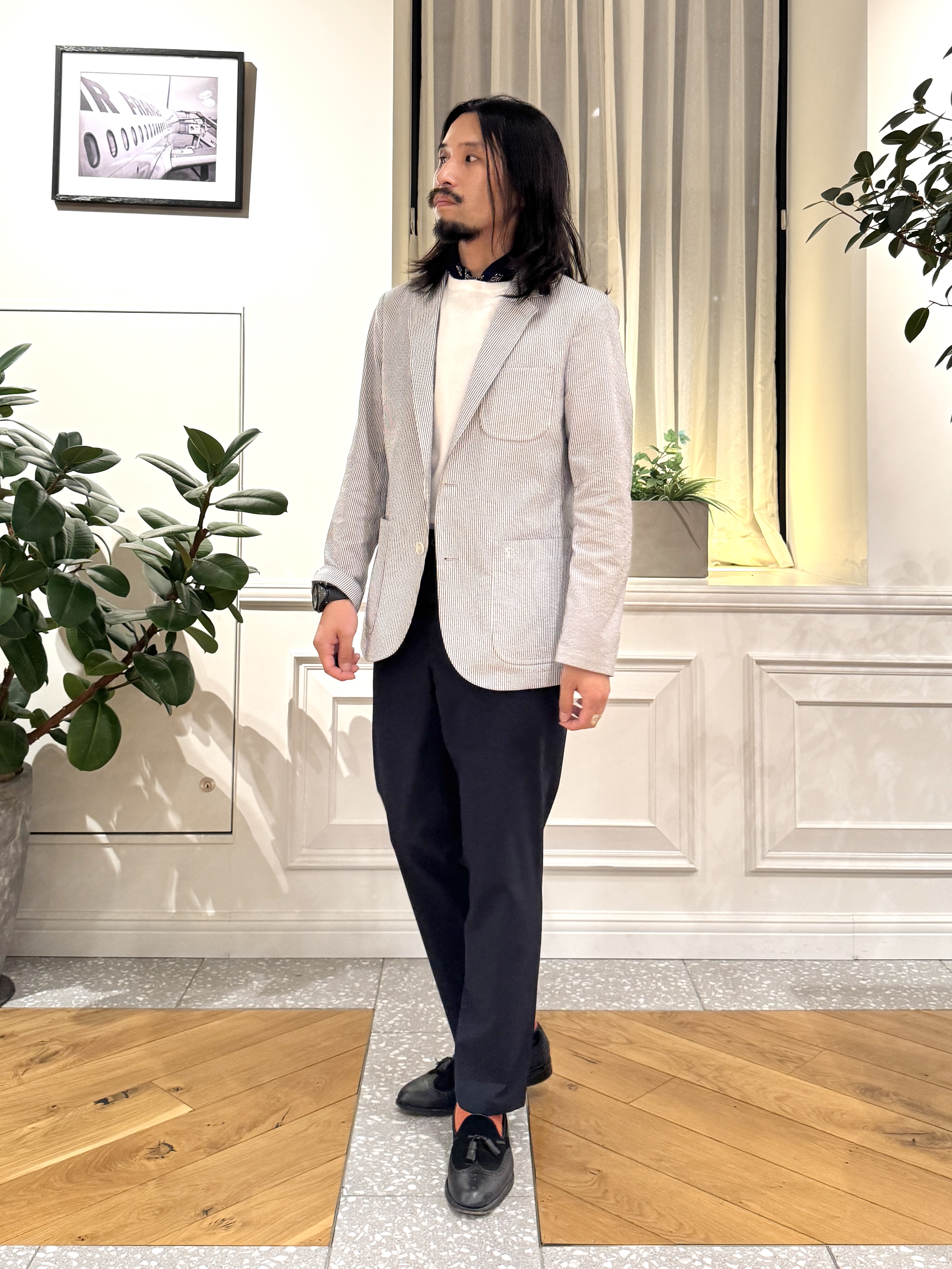 kawarataniさんの「DRESSTERIOR｜◆【吸湿速乾/セットアップ可/ウォッシャブル】COOLMAX シアサッカー サマージャケット」を使ったコーディネート