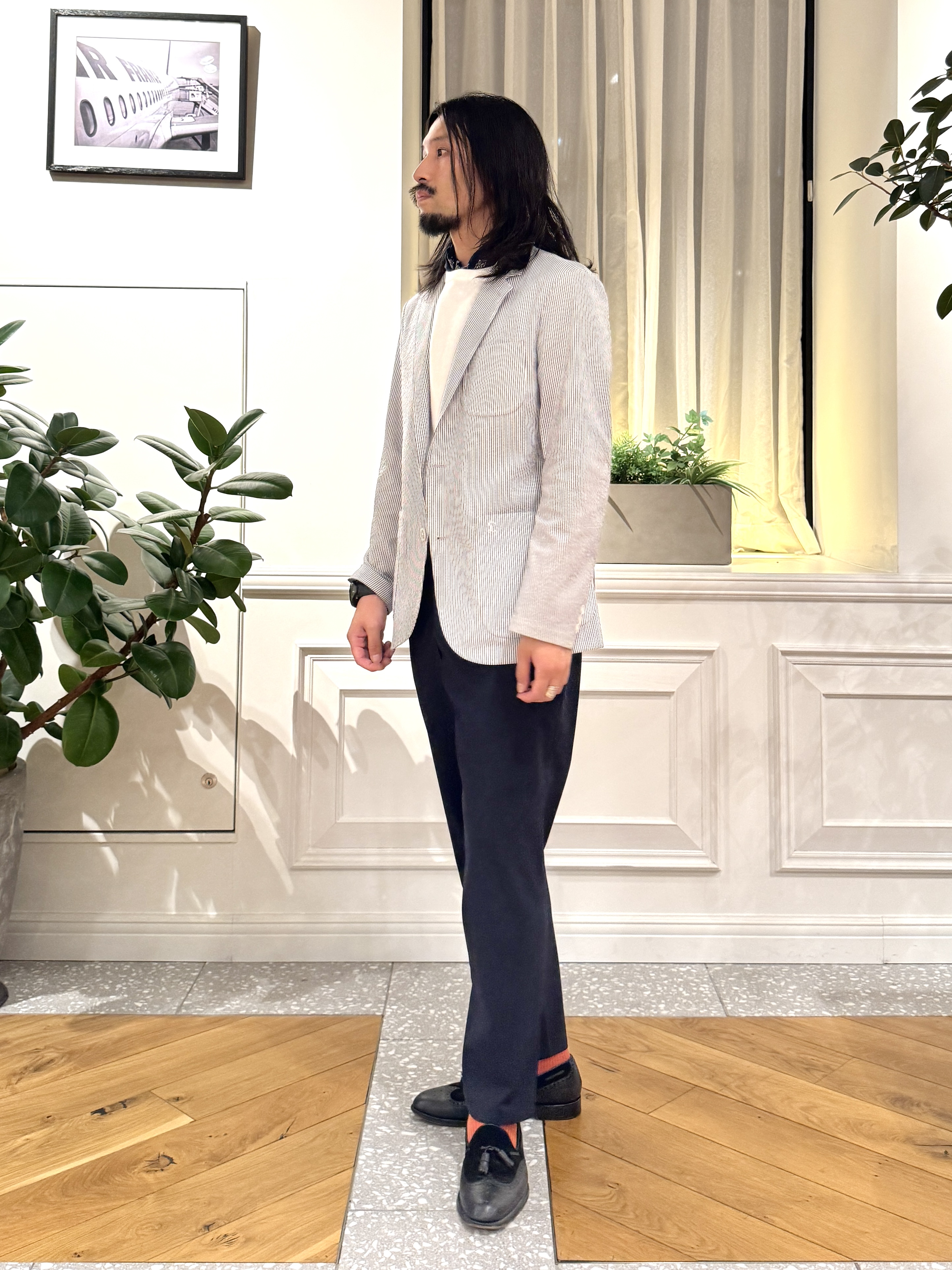 kawarataniさんの「DRESSTERIOR｜◆【吸湿速乾/セットアップ可/ウォッシャブル】COOLMAX シアサッカー サマージャケット」を使ったコーディネート