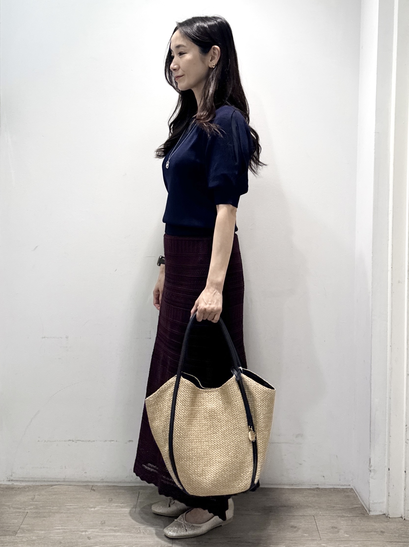 yuicciさんの「OPAQUE.CLIP｜【接触冷感／UVケア】クールタッチラップスリーブニット《洗濯機OK／XS～3L／9col》」を使ったコーディネート