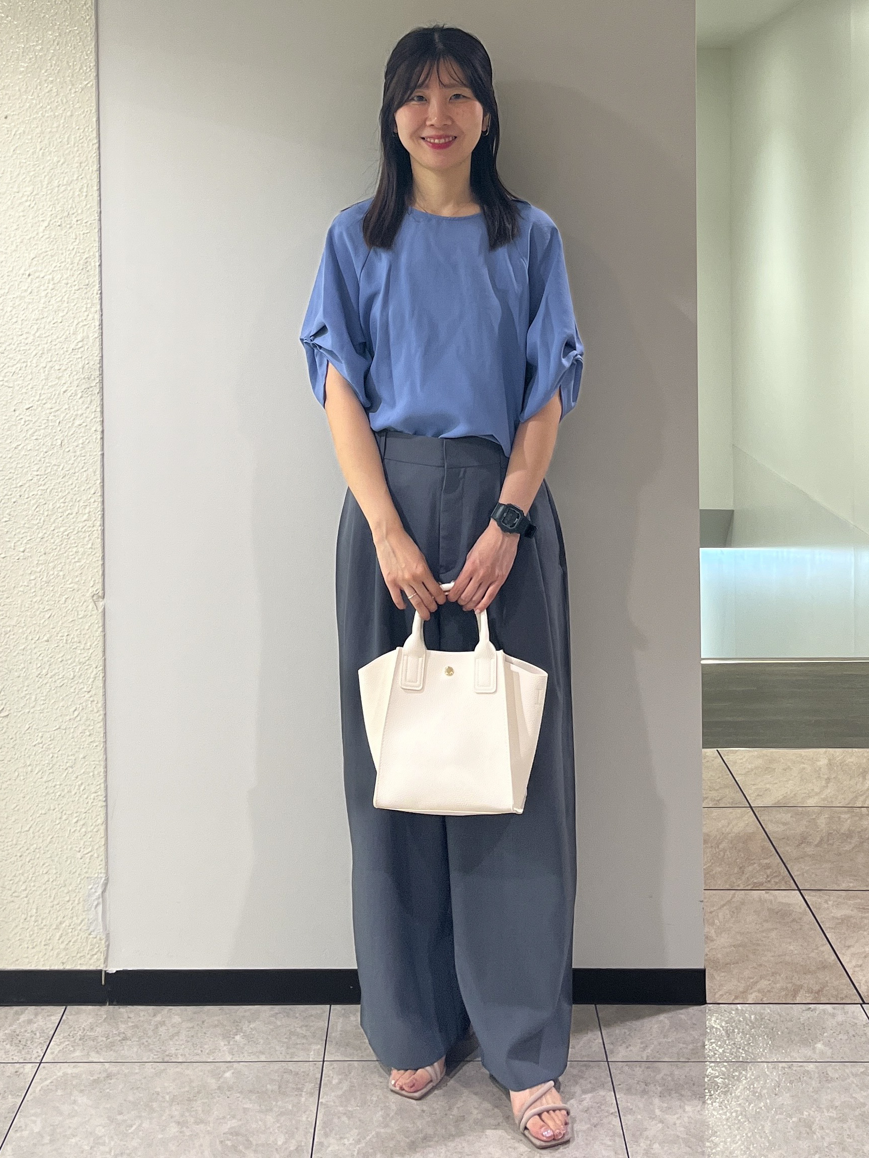 ゆか☆さんの「OPAQUE.CLIP｜【接触冷感／吸水速乾】リネンライク タックスリーブブラウス《セットアップ対応／洗濯機OK》」を使ったコーディネート