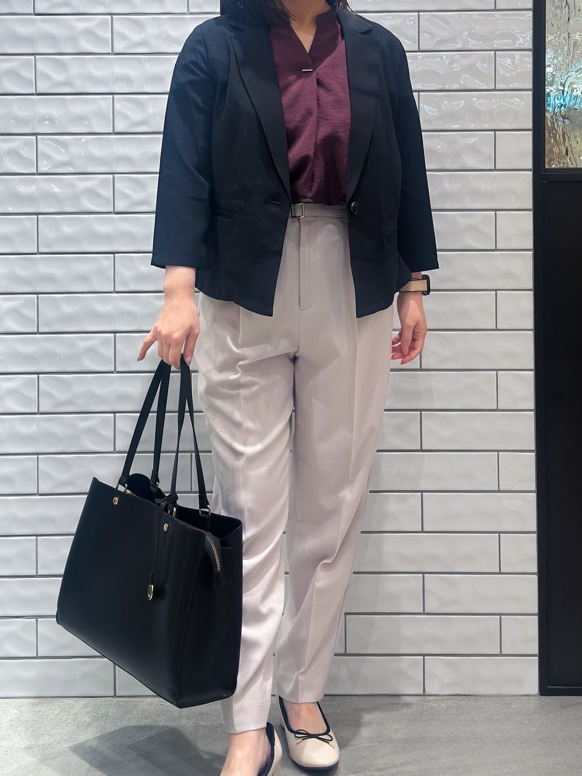 Minさんの「OPAQUE.CLIP｜【接触冷感／防シワ】ひんやり7分袖テーラードジャケット《洗濯機OK》」を使ったコーディネート