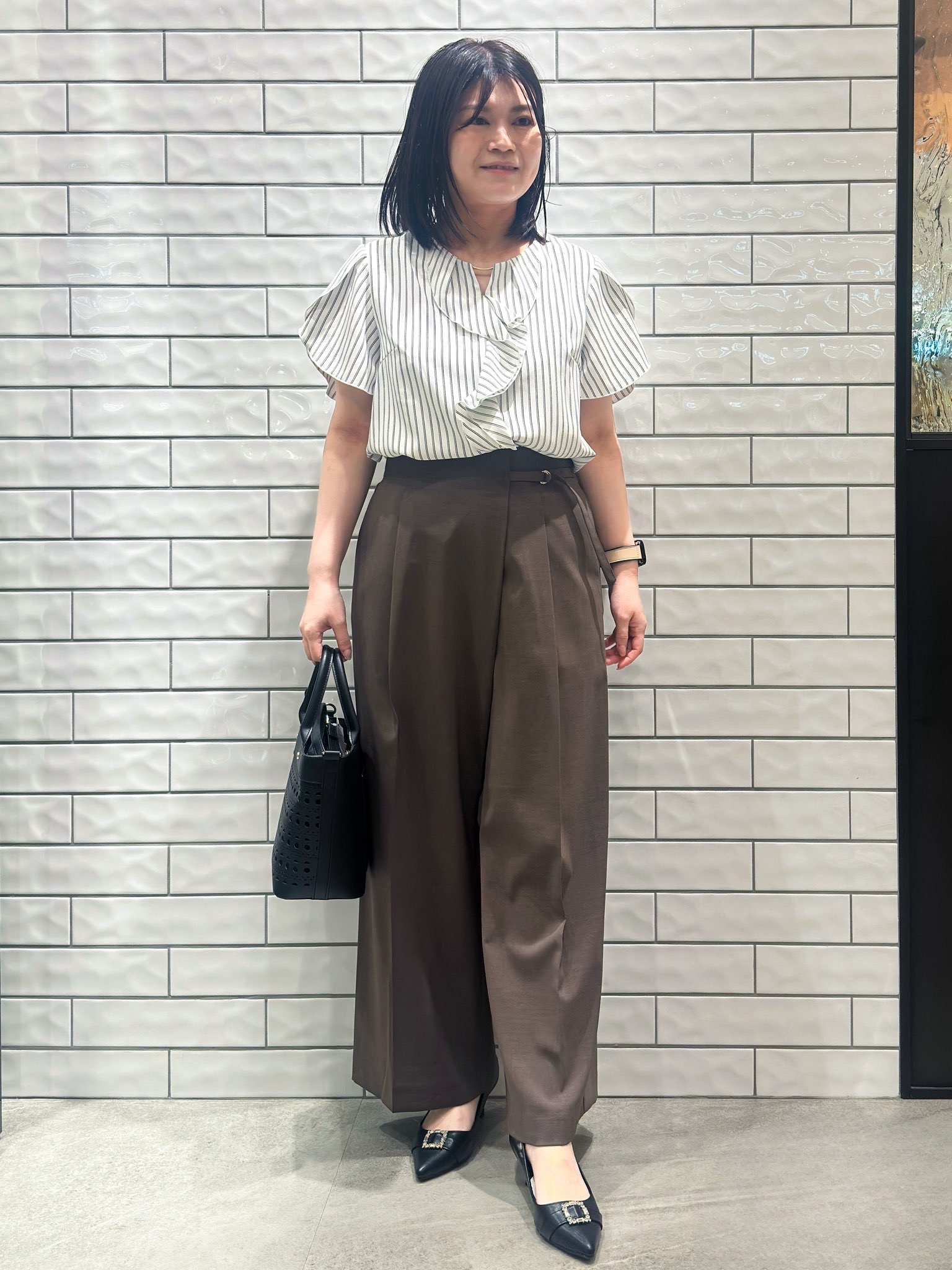Minさんの「OPAQUE.CLIP｜【接触冷感／UV】ワンポイント刺繍Tシャツ《7col／XS~3L／洗濯機OK》」を使ったコーディネート