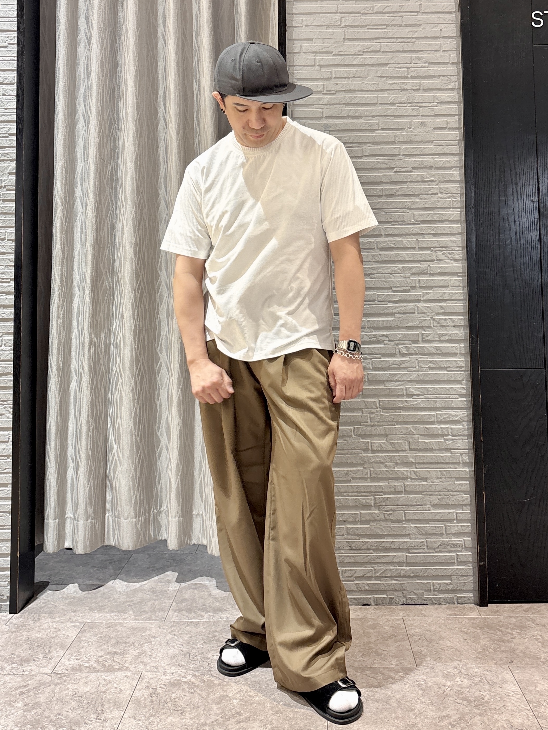 Pーyamaさんの「THE SHOP TK｜【洗濯機OK】格子柄メッシュ半袖シャツ」を使ったコーディネート
