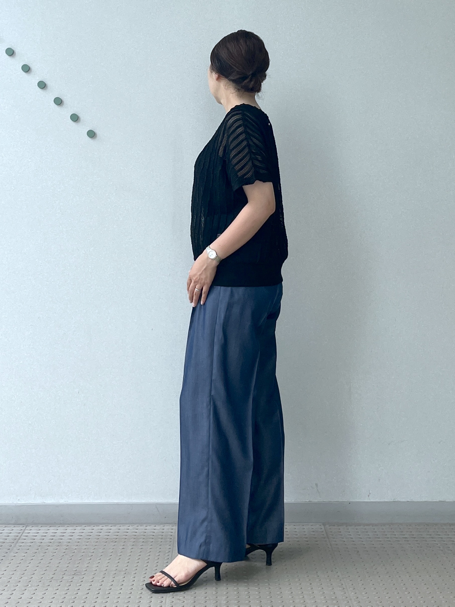 Soeさんの「DRESSTERIOR｜【体型カバー/日除け】ドルマンスリーブ シアーメッシュプルオーバー」を使ったコーディネート