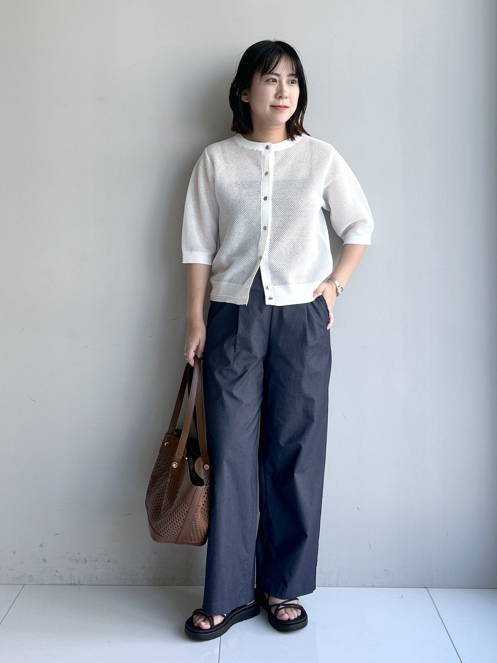 Hirokaさんの「grove｜【洗える】透けない、大人のメッシュカーディガン」を使ったコーディネート