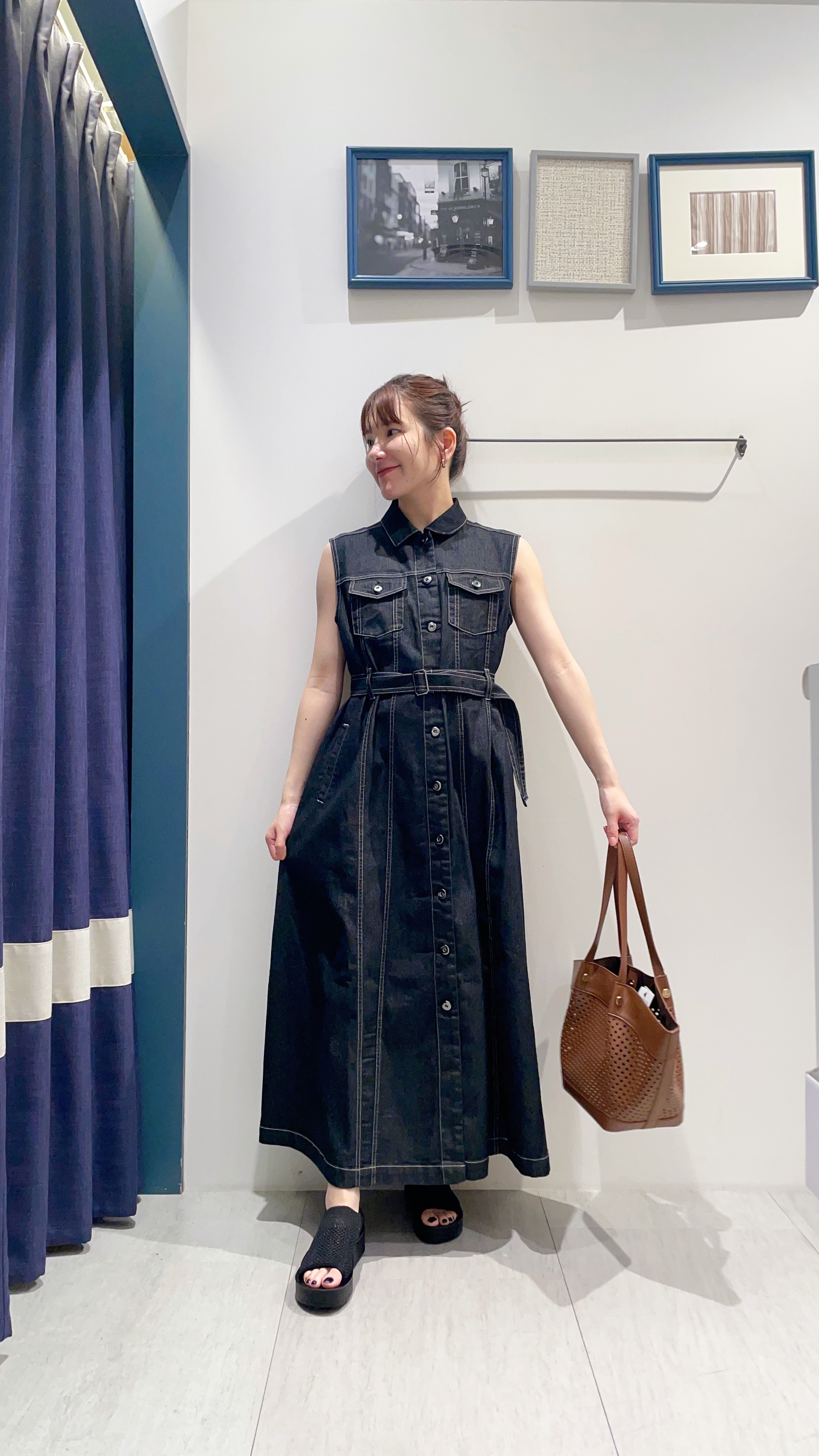 haruさんの「grove｜大人気！デニムフレアワンピース」を使ったコーディネート