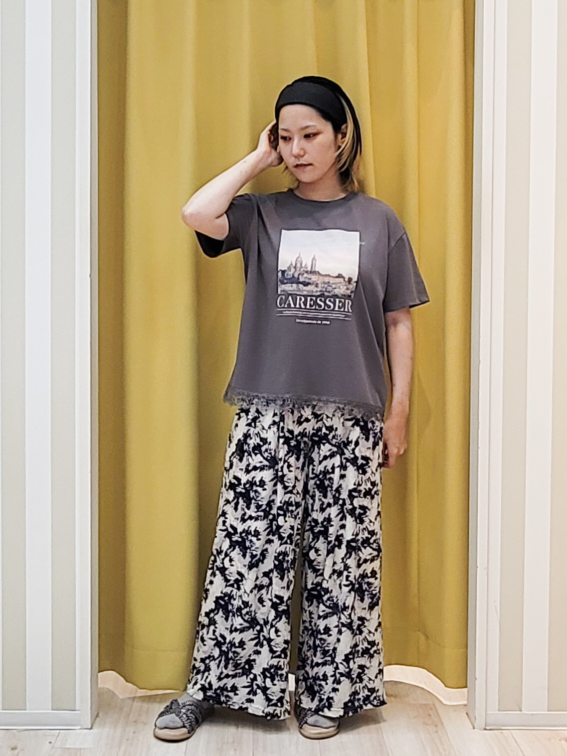 ねぎさんの「SHOO･LA･RUE｜【UV/S-LL/洗濯機可】真夏に着たい裾レースが女性らしさをプラスする プリントアソートTシャツ」を使ったコーディネート