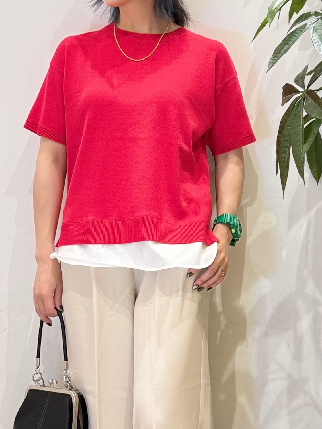 misakiさんの「SHOO･LA･RUE｜【UV/洗濯機可/S-LL】毛玉になりにくい シャツレイヤード風でこなれ見え 半袖ニット」を使ったコーディネート