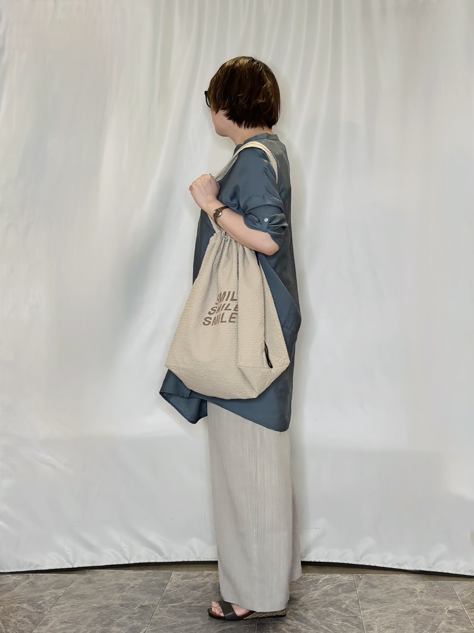 たみさんの「SHOO･LA･RUE｜【S-LL/洗濯後しわになりにくい】ゆるっと体型カバー 7分袖コクーンチュニック」を使ったコーディネート