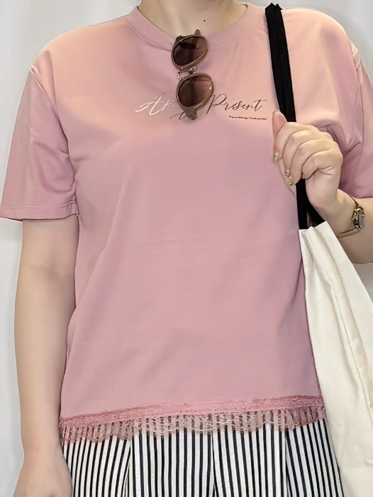 たみさんの「SHOO･LA･RUE｜【UV/S-LL/洗濯機可】真夏に着たい裾レースが女性らしさをプラスする プリントアソートTシャツ」を使ったコーディネート